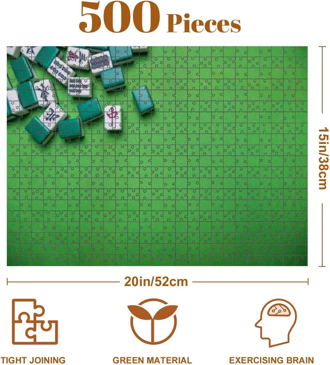 Jigsaw Puzzles 500 Pieces for Adult Full Mahjong Tiles Game Green Puzzle Game for Family Wooden Puzzle Toy Educational Games Puzzles for Home Decor
