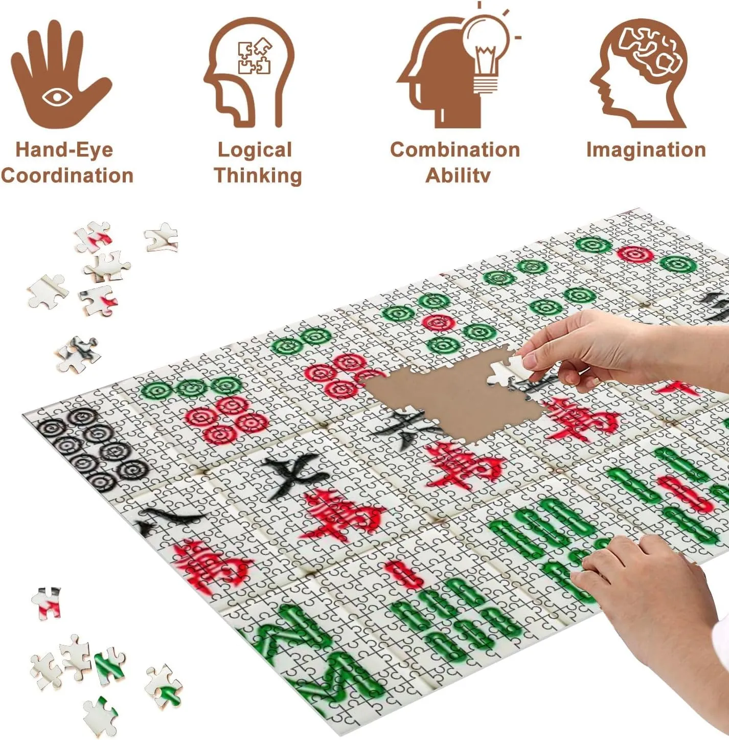 Jigsaw Puzzles 500 Pieces for Adult Mahjong Puzzle Game for Family Wooden Puzzle Toy Educational Games Puzzles for Home Decor