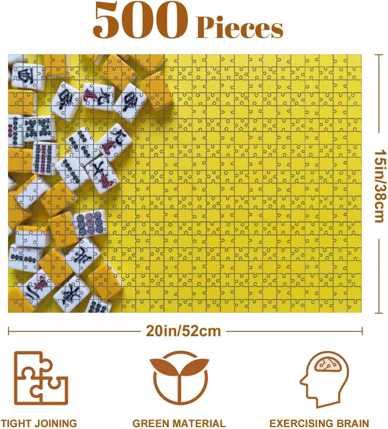 Jigsaw Puzzles 500 Pieces for Adult Mahjong Tiles Lined up Yellow Puzzle Game for Family Wooden Puzzle Toy Educational Games Puzzles for Home Decor