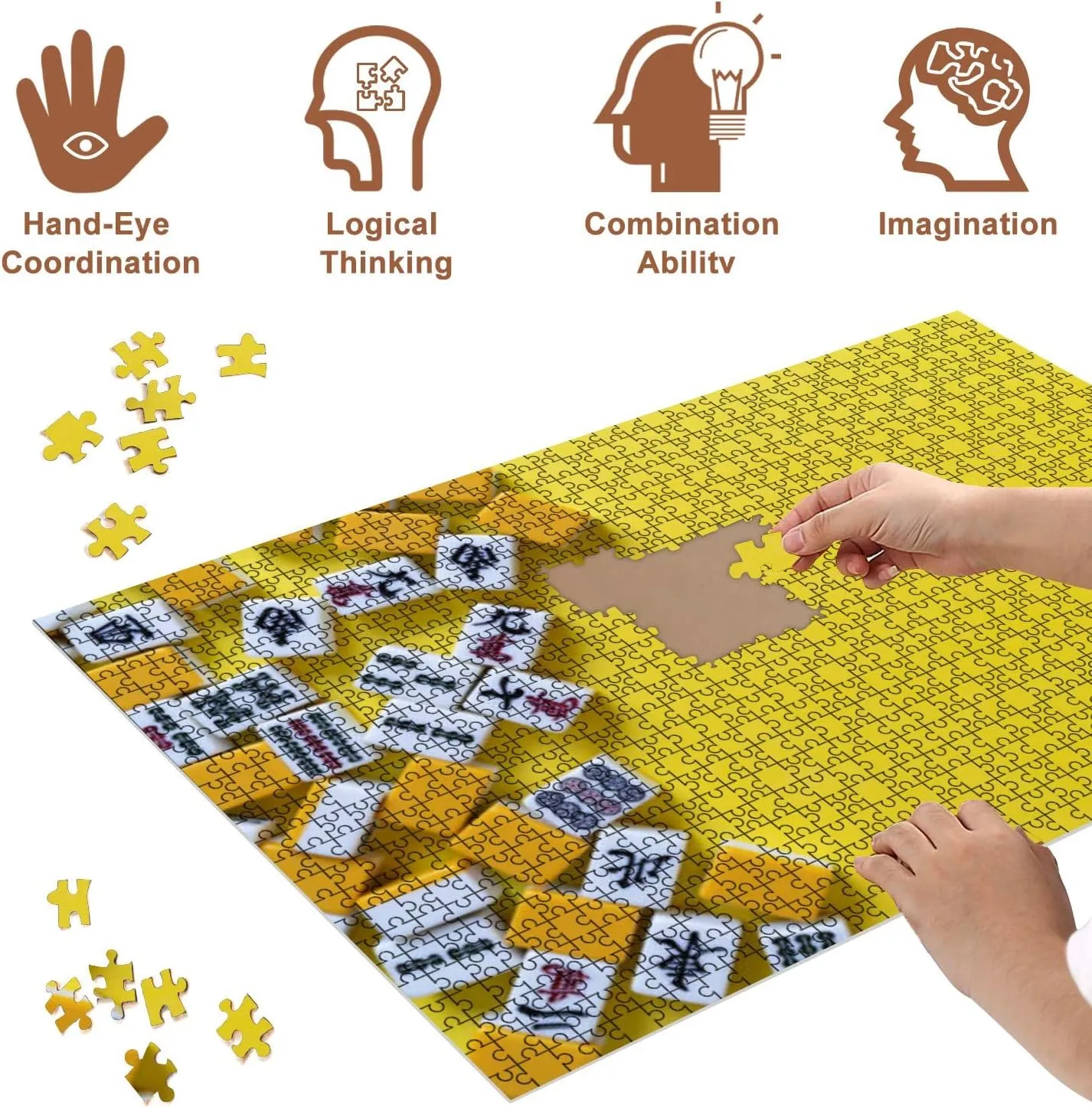 Jigsaw Puzzles 500 Pieces for Adult Mahjong Tiles Lined up Yellow Puzzle Game for Family Wooden Puzzle Toy Educational Games Puzzles for Home Decor