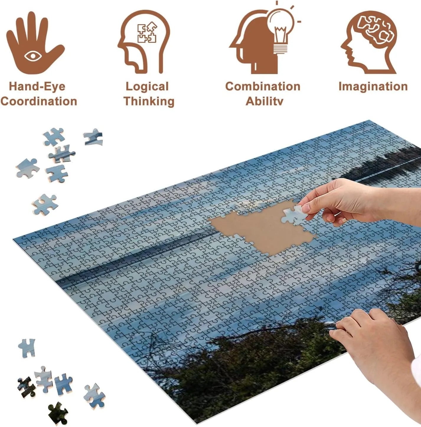 Jigsaw Puzzles 500 Pieces for Adult Mount Rainier Reflected Puget Sound Puzzle Game for Family Wooden Puzzle Toy Educational Games Puzzles for Home Decor