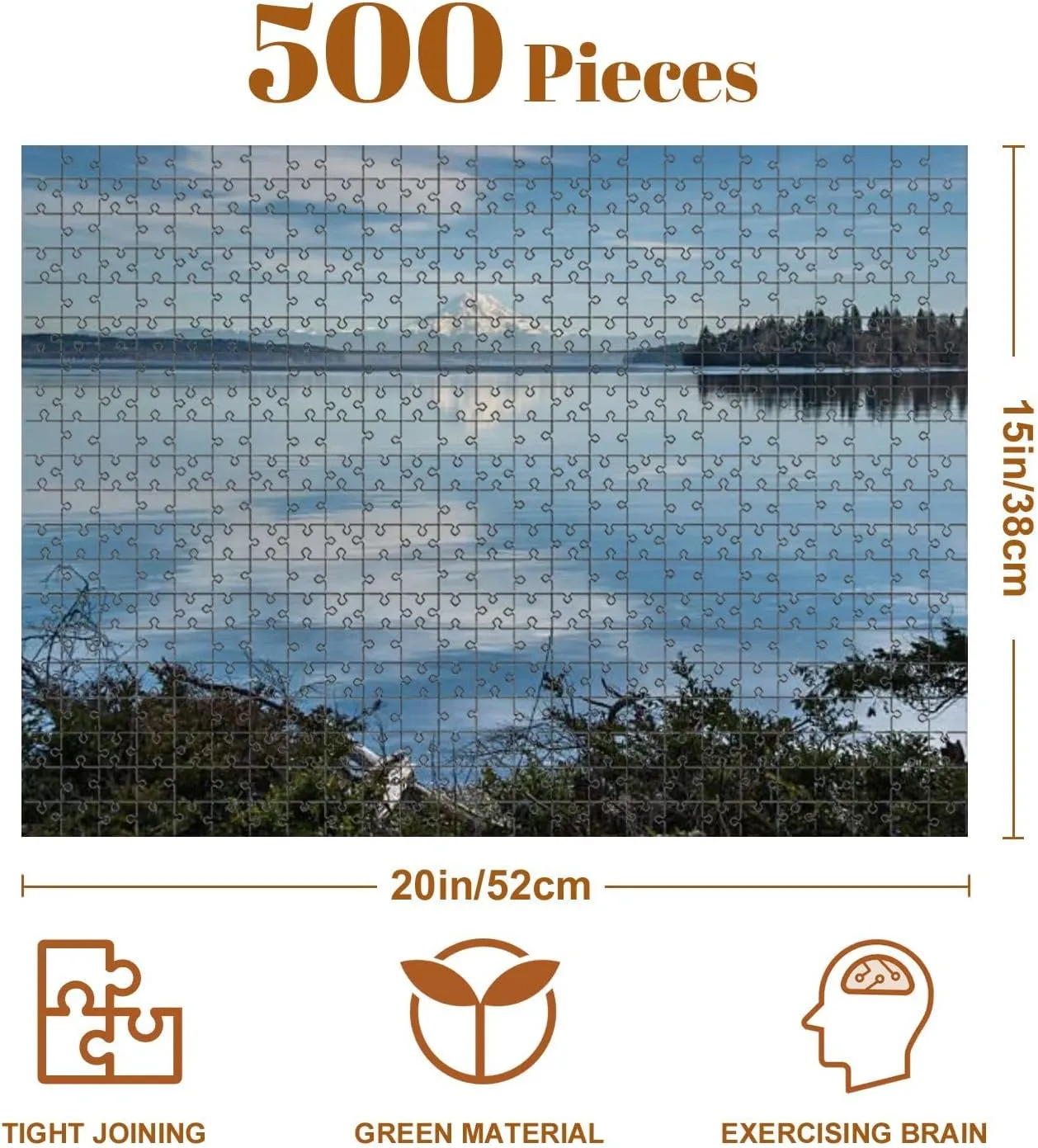 Jigsaw Puzzles 500 Pieces for Adult Mount Rainier Reflected Puget Sound Puzzle Game for Family Wooden Puzzle Toy Educational Games Puzzles for Home Decor