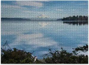 Jigsaw Puzzles 500 Pieces for Adult Mount Rainier Reflected Puget Sound Puzzle Game for Family Wooden Puzzle Toy Educational Games Puzzles for Home Decor