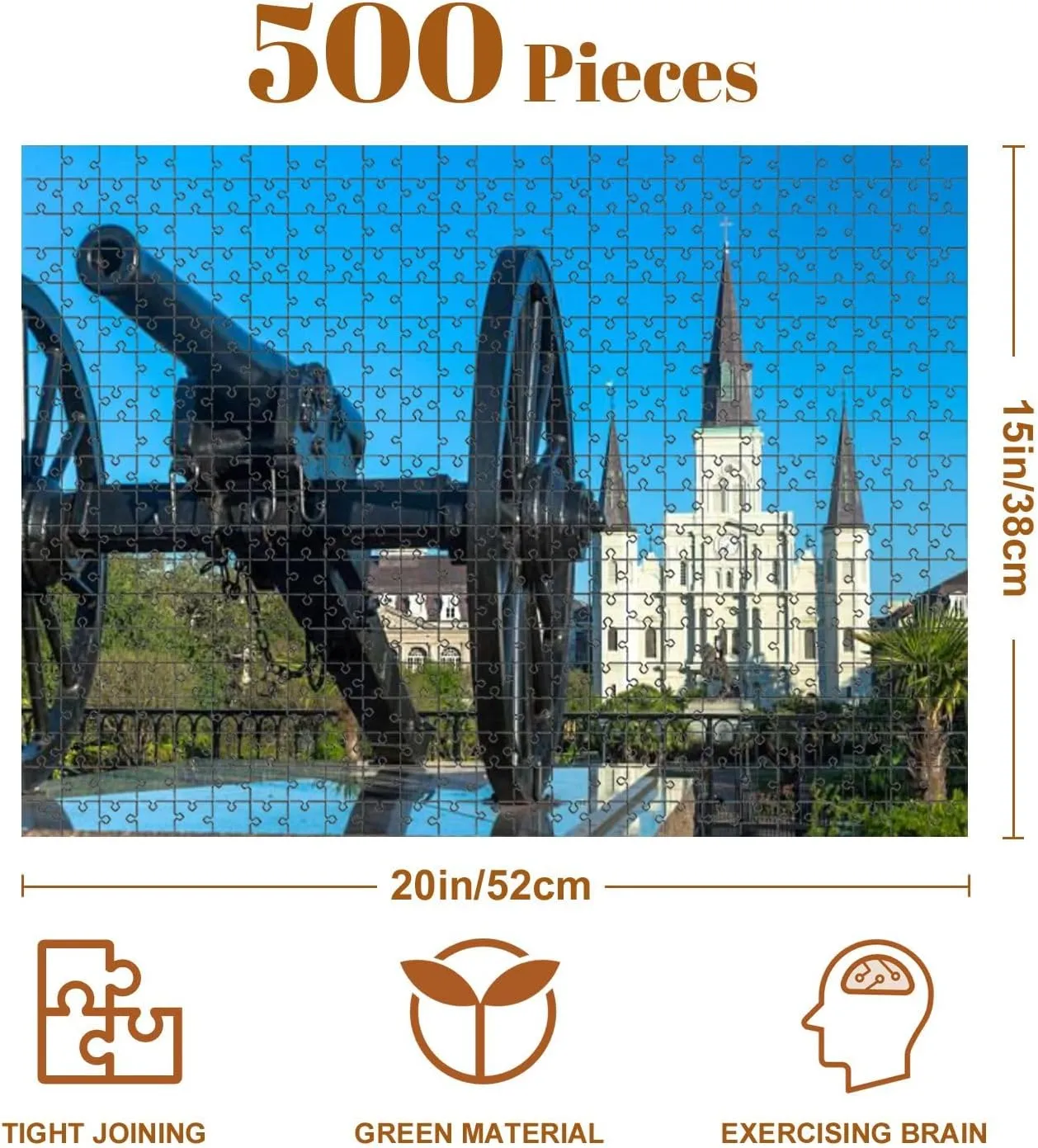 Jigsaw Puzzles 500 Pieces for Adult New Orleans Saint Louis Cathedral Cannon Puzzle Game for Family Wooden Puzzle Toy Educational Games Puzzles for Home Decor