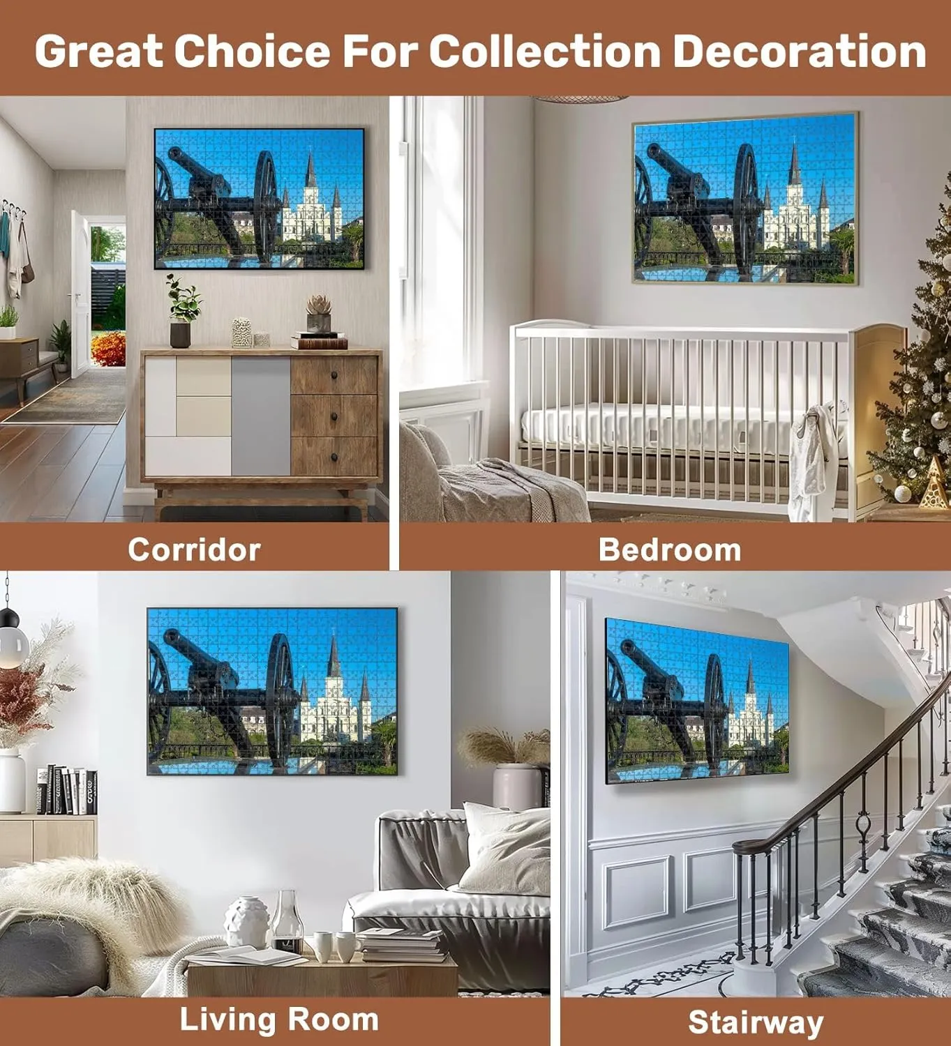 Jigsaw Puzzles 500 Pieces for Adult New Orleans Saint Louis Cathedral Cannon Puzzle Game for Family Wooden Puzzle Toy Educational Games Puzzles for Home Decor