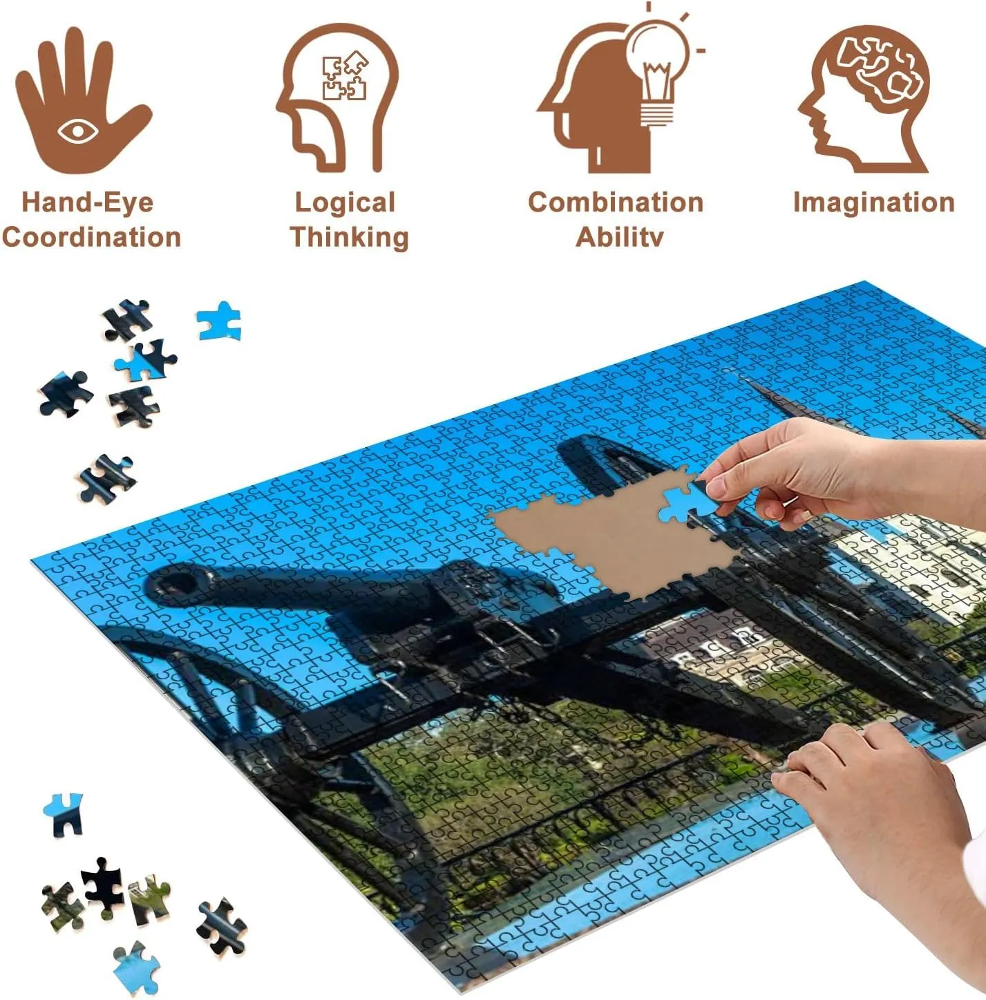 Jigsaw Puzzles 500 Pieces for Adult New Orleans Saint Louis Cathedral Cannon Puzzle Game for Family Wooden Puzzle Toy Educational Games Puzzles for Home Decor