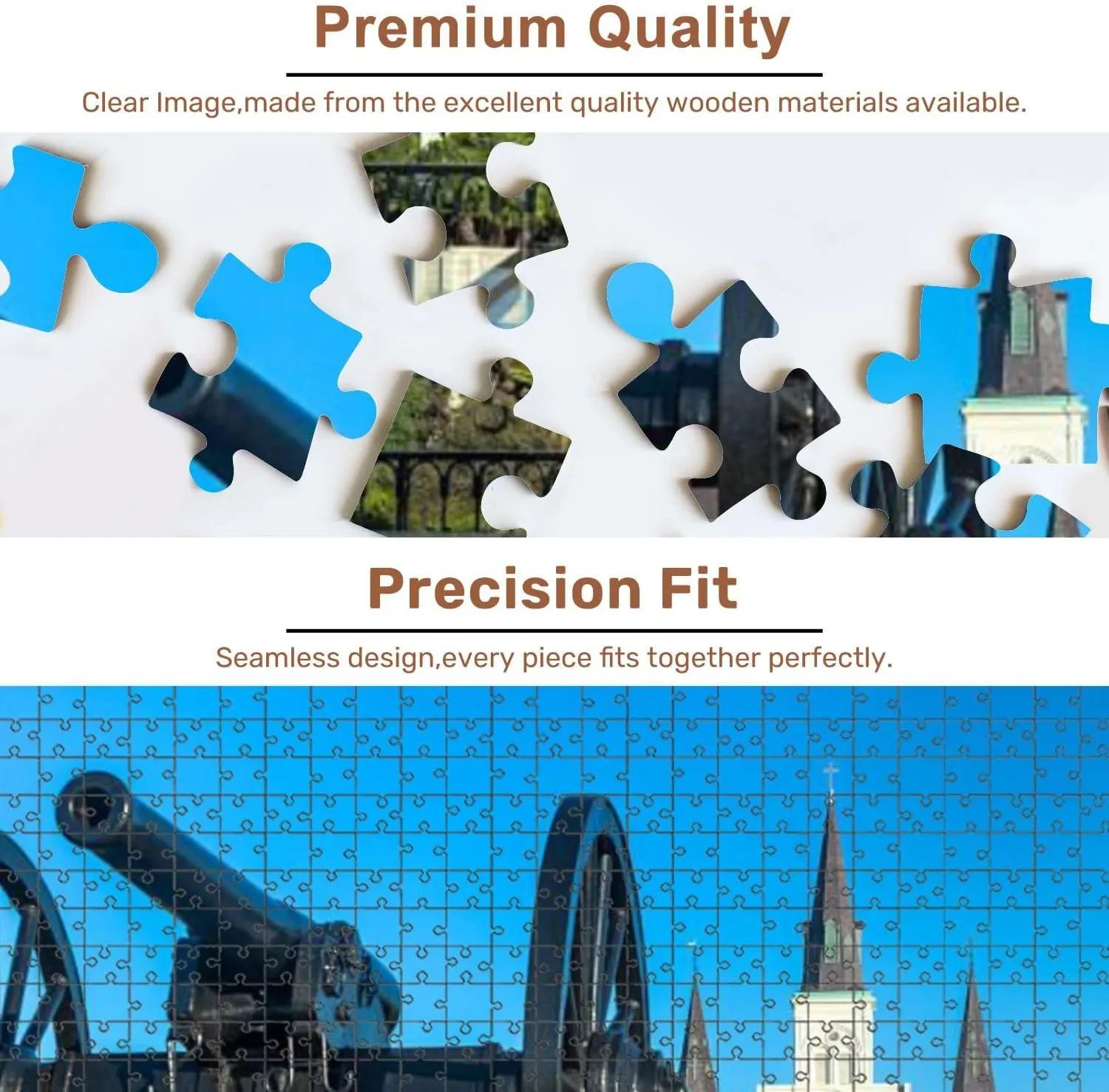 Jigsaw Puzzles 500 Pieces for Adult New Orleans Saint Louis Cathedral Cannon Puzzle Game for Family Wooden Puzzle Toy Educational Games Puzzles for Home Decor