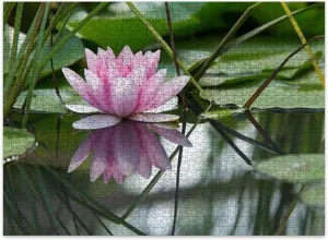 Jigsaw Puzzles 500 Pieces for Adult Pink Lotus Flower Pond Puzzle Game for Family Wooden Puzzle Toy Educational Games Puzzles for Home Decor