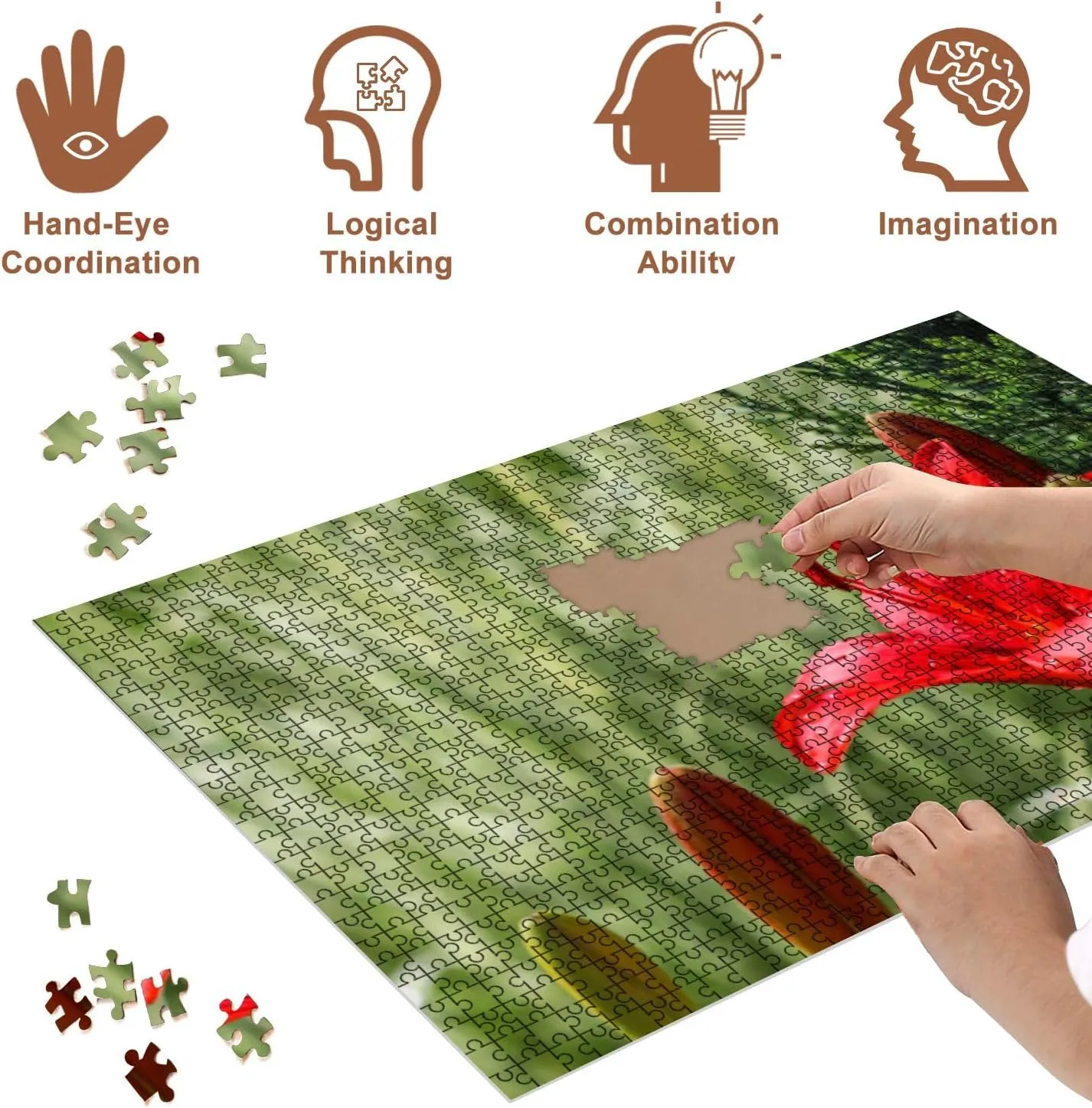 Jigsaw Puzzles 500 Pieces for Adult Red Lily Dew Drops Garden Gardening Puzzle Game for Family Wooden Puzzle Toy Educational Games Puzzles for Home Decor