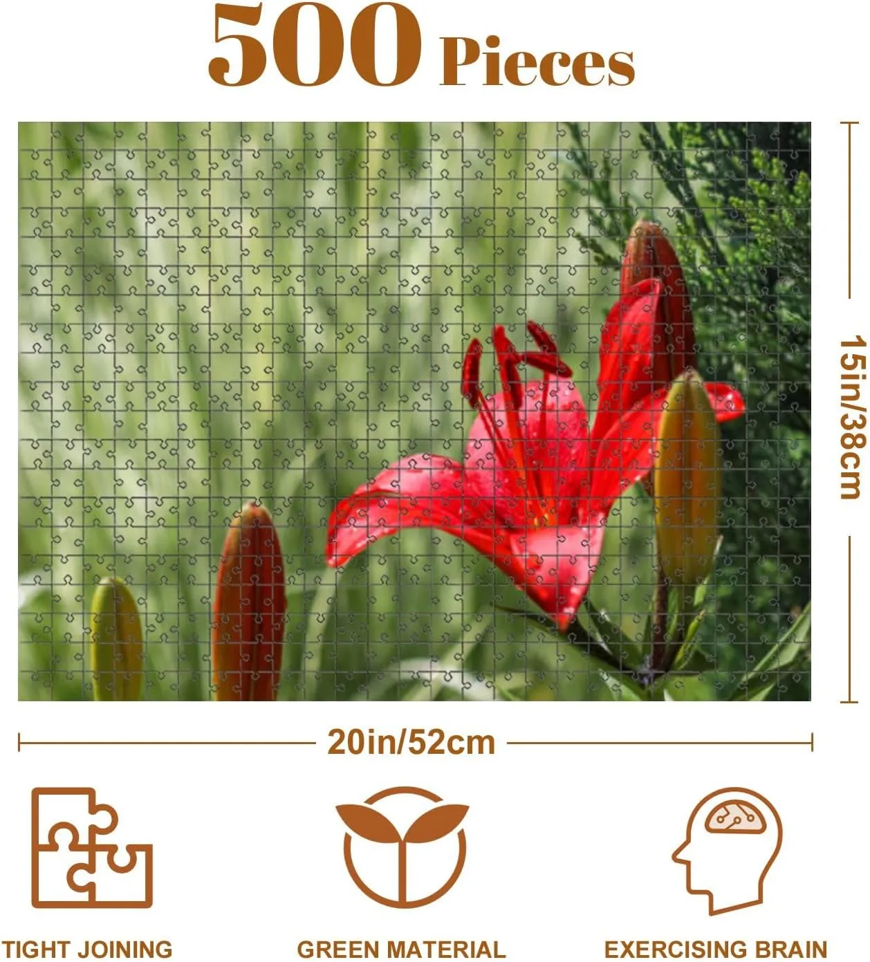 Jigsaw Puzzles 500 Pieces for Adult Red Lily Dew Drops Garden Gardening Puzzle Game for Family Wooden Puzzle Toy Educational Games Puzzles for Home Decor