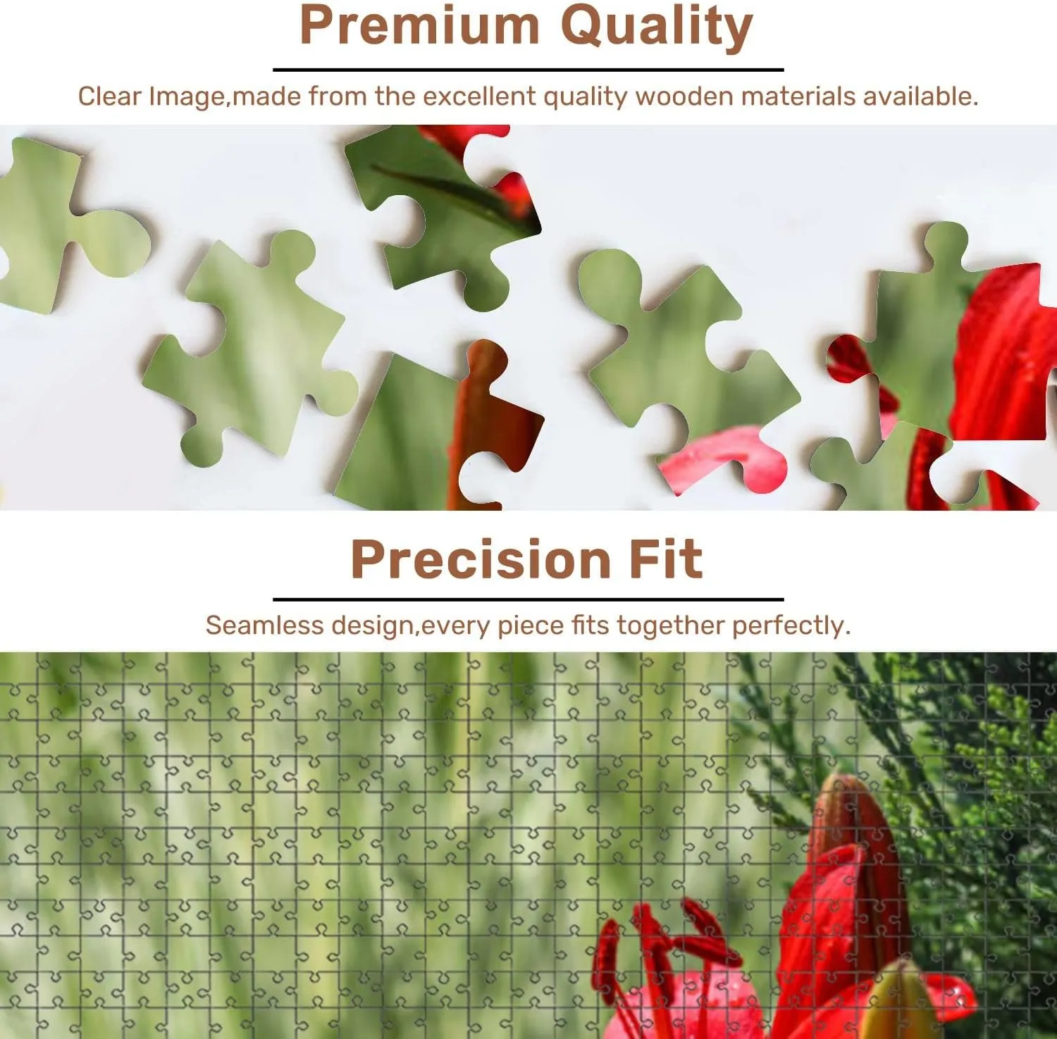 Jigsaw Puzzles 500 Pieces for Adult Red Lily Dew Drops Garden Gardening Puzzle Game for Family Wooden Puzzle Toy Educational Games Puzzles for Home Decor