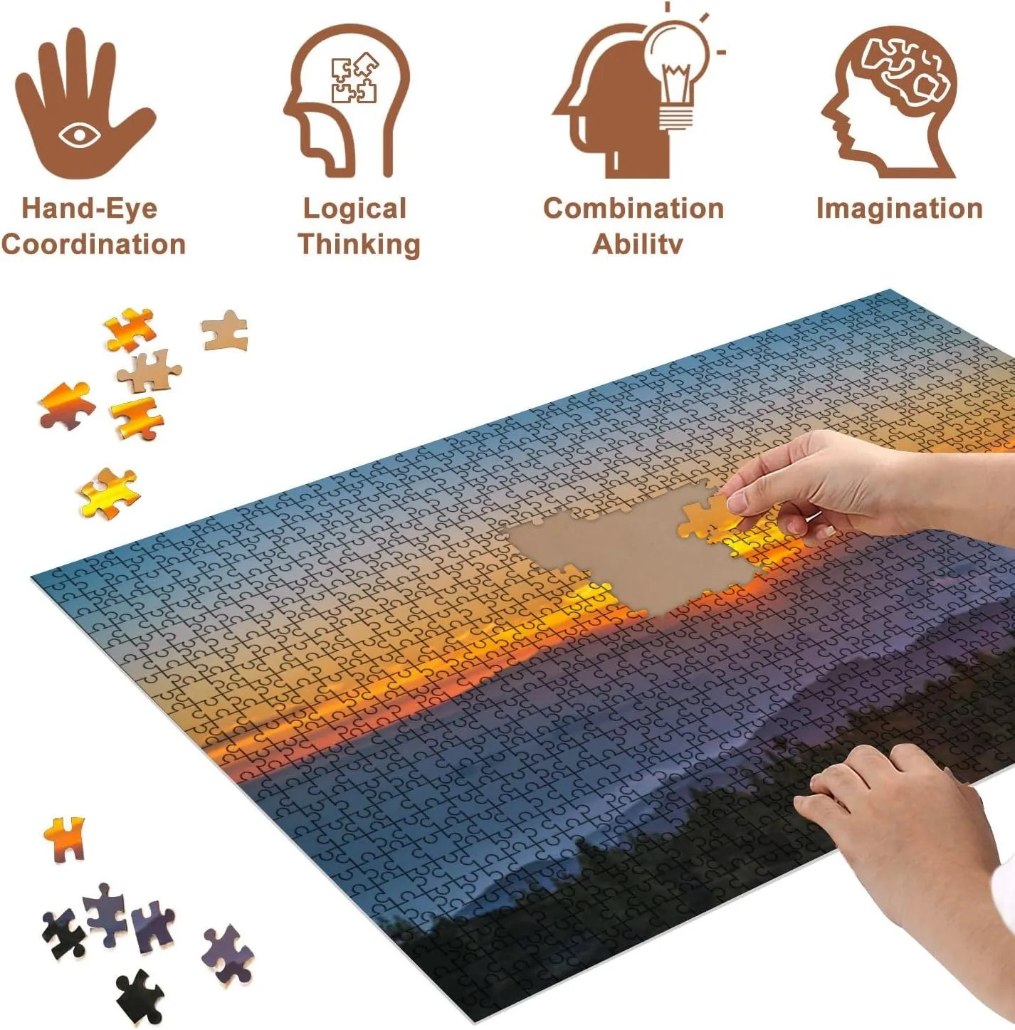 Jigsaw Puzzles 500 Pieces for Adult Sunset Behind Island Puzzle Game for Family Wooden Puzzle Toy Educational Games Puzzles for Home Decor