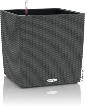 Lechuza 15372 Cube Cottage 30 Self-Watering Garden Planter for Indoor and Outdoor Use, Granite Wicker, w30