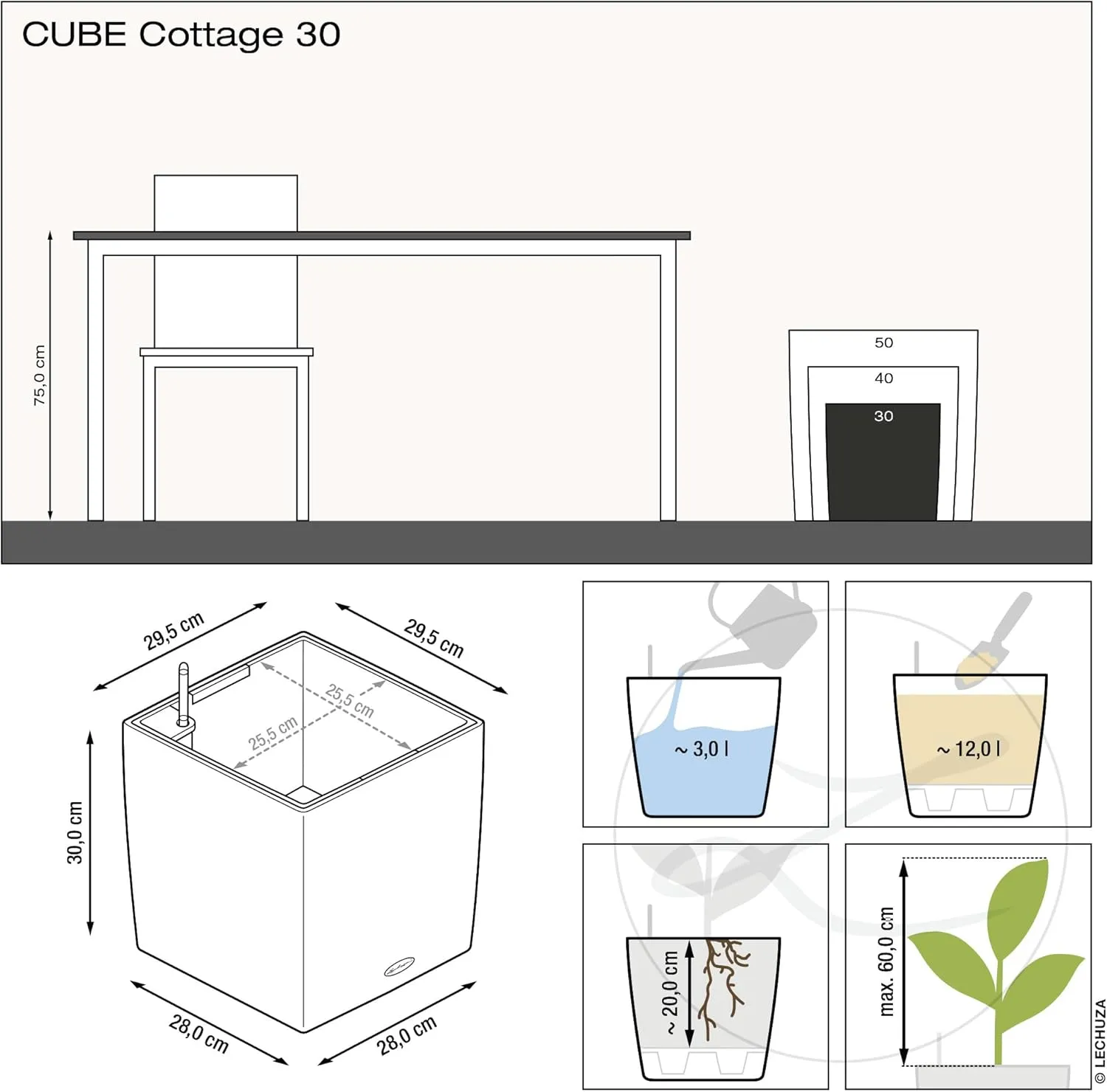 Lechuza 15375 Cube Cottage 30 Mocha Wicker Planter