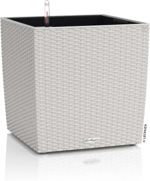 Lechuza 15397 Cube Cottage 50 Self-Watering Planter for Indoor and Outdoor Use, 19" x 19" x 19", Light Grey, Wicker Finish