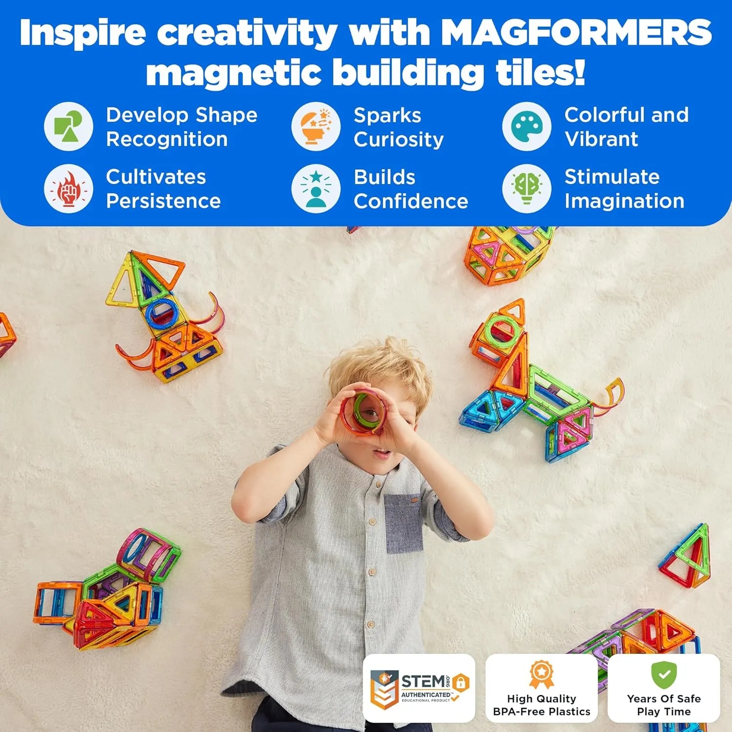 Magformers Basic 42-Piece Set | Magnetic Tiles Building Blocks, Educational Kit, STEM Toy Set | Magnetic Building Tiles for Kids to Develop Problem-Solving Abilities and Shape Recognition