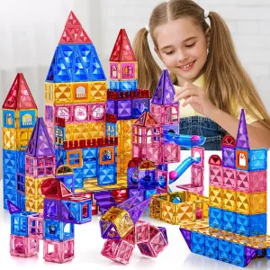 Magnetic Tiles for Kids Toddlers Ages 3-5 4-8 8-10, Magnetic Building Blocks for Kids Ages 4-8 8-12, Educational Magnets Tiles Building Blocks Toys for Toddlers Kids Christmas Birthday Gifts