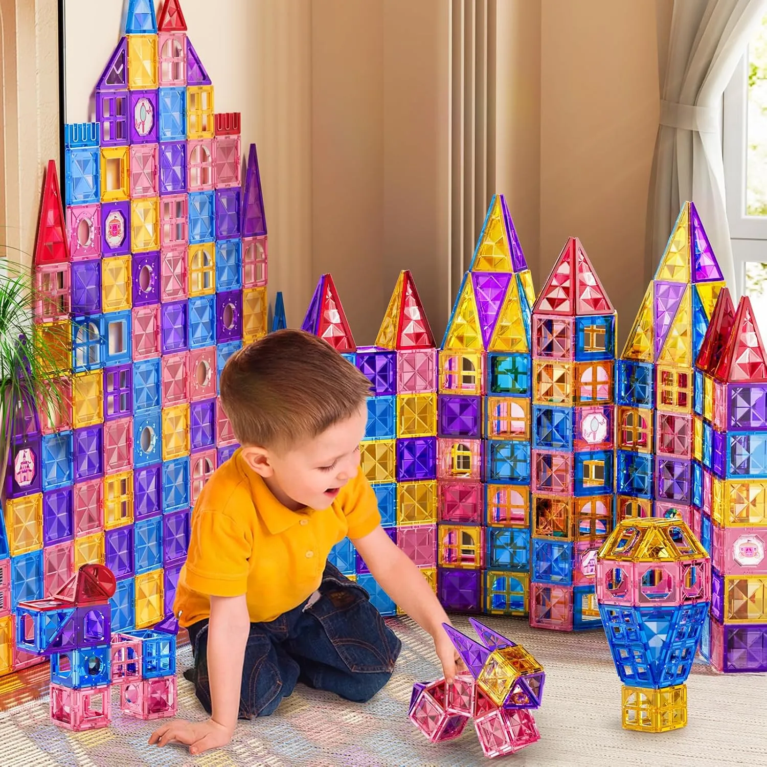 Magnetic Tiles for Kids Toddlers Ages 3-5 4-8 8-10, Magnetic Building Blocks for Kids Ages 4-8 8-12, Educational Magnets Tiles Building Blocks Toys for Toddlers Kids Christmas Birthday Gifts