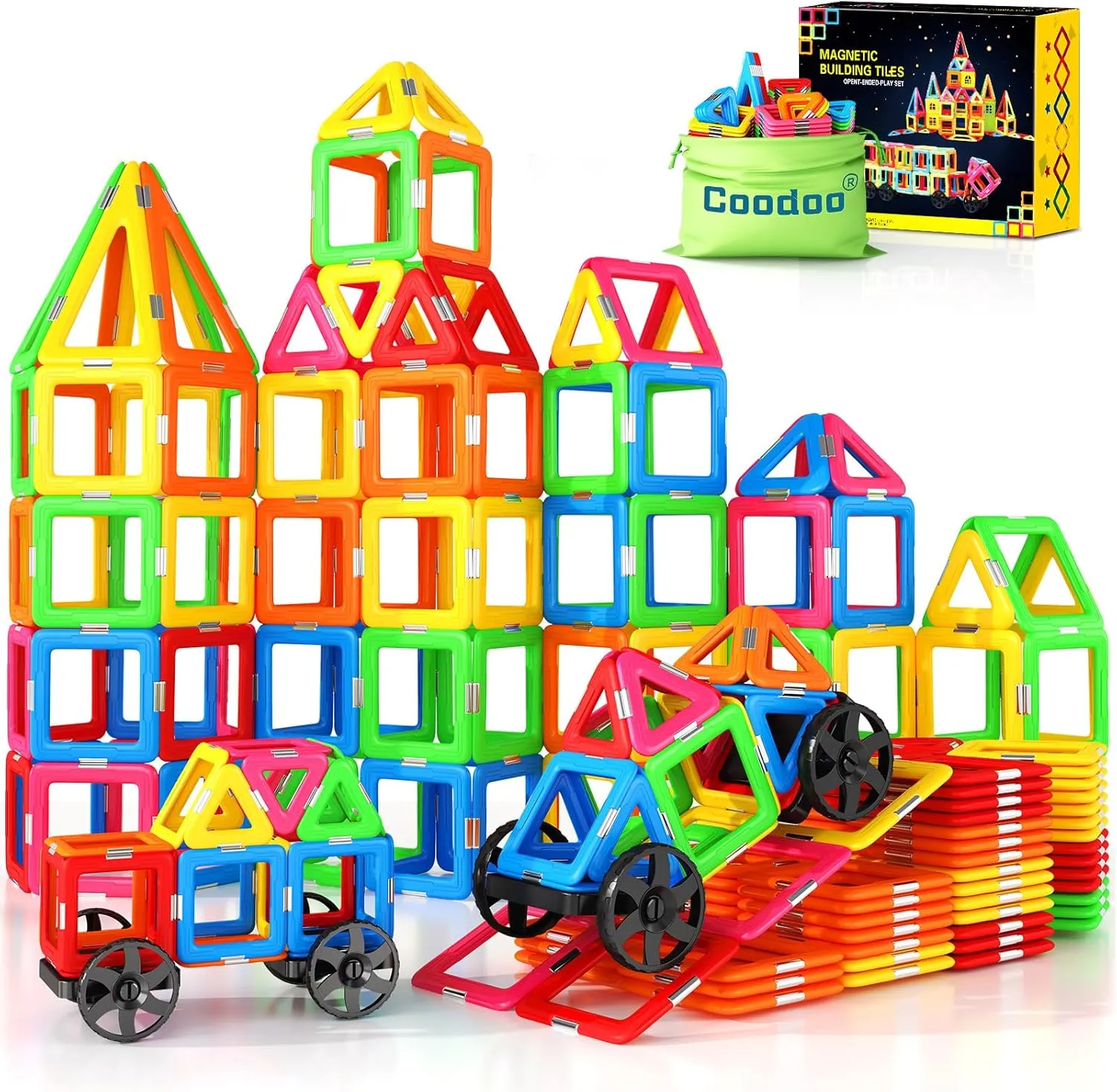 Magnetic Tiles with 2 Cars Toys for 3 4 5 6 7 8  Year Old Boys Girls, Magnetic Blocks Building Set for Toddlers STEM Creativity Educational Toys for Kids Age 3-6
