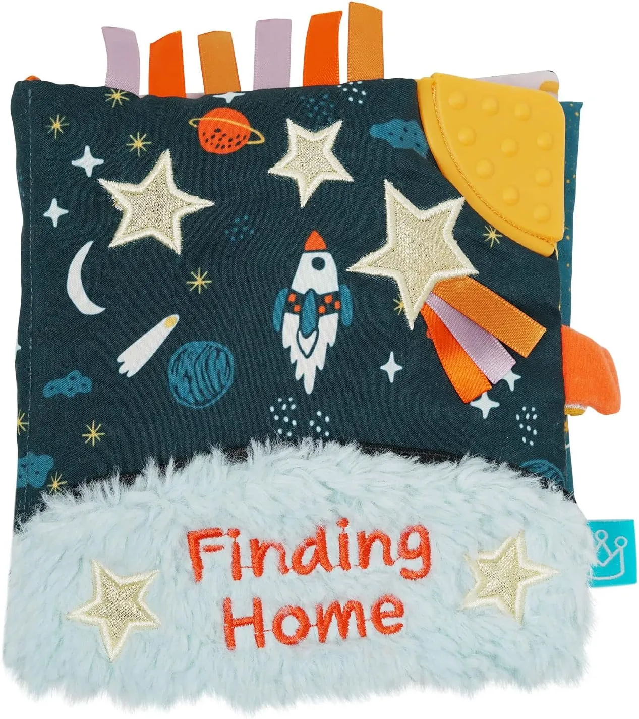 Manhattan Toy Little Rocket Finds Home Soft Activity Crinkle Book for Baby & Toddler with Tethered Characters Small