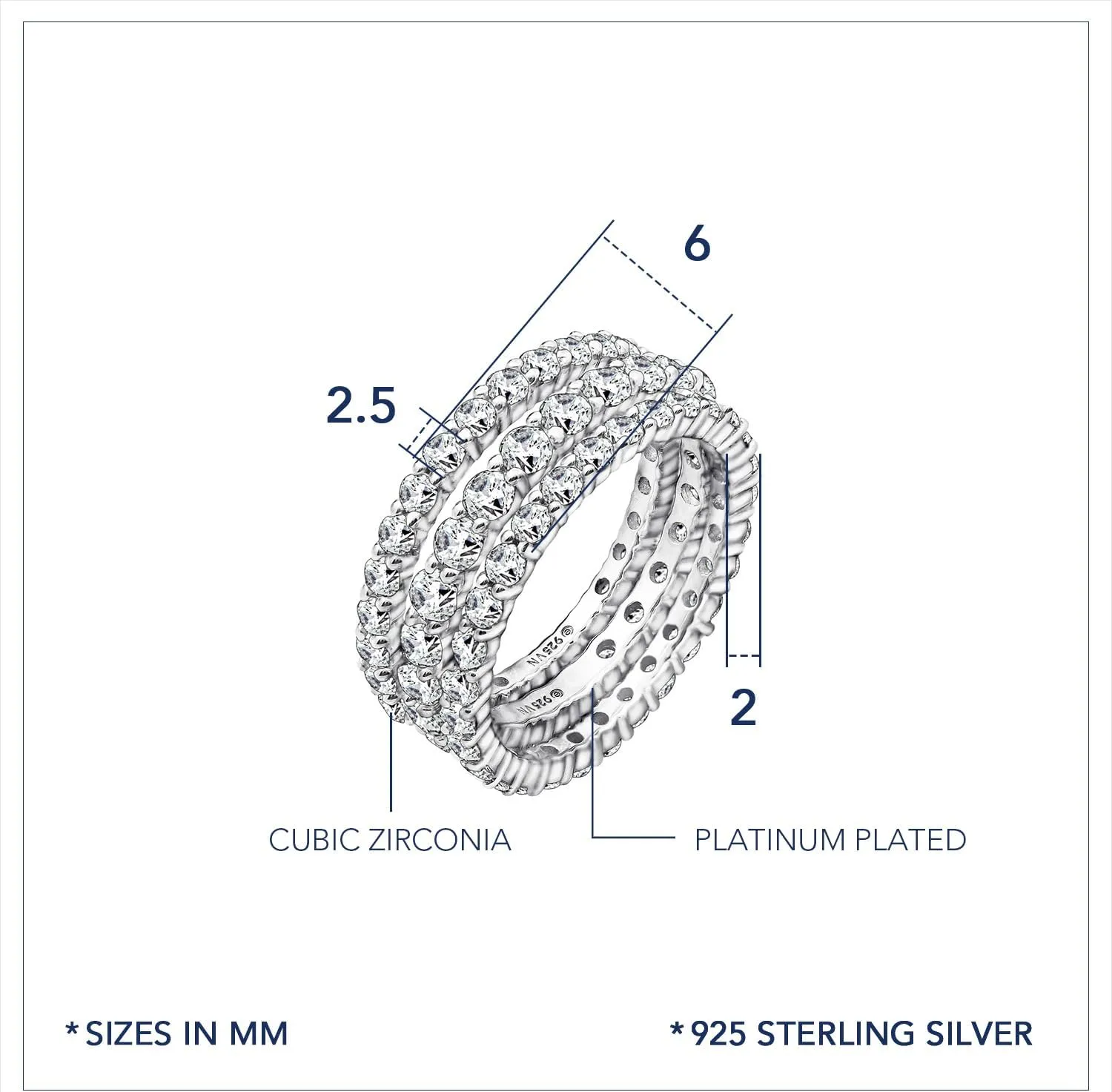 Marilyn Monroe Eternity Ring Set | 925 Sterling Silver Infinity Band Set of 3 for Women | 4.24 Carats Round Cut Cubic Zirconia CZ Simulated Diamond