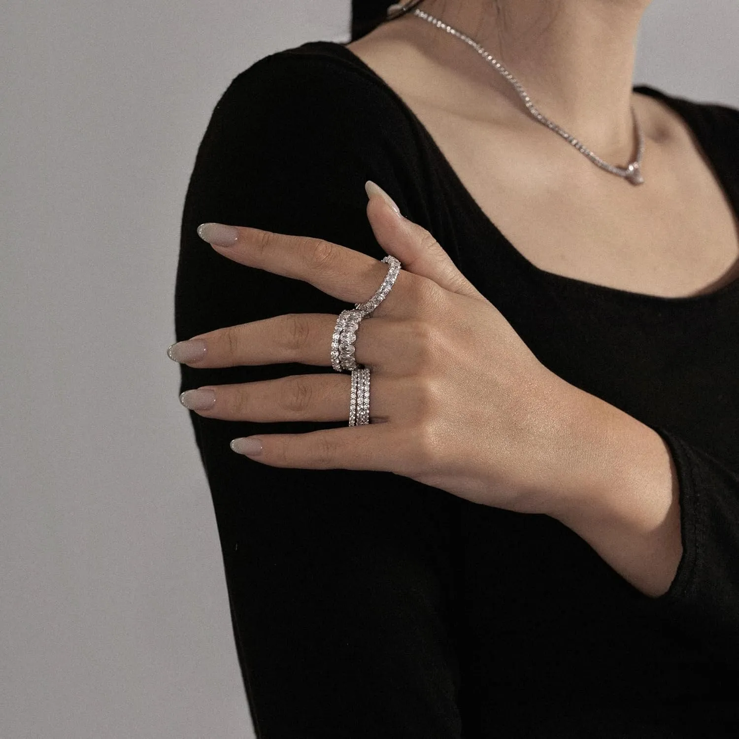 Marilyn Monroe Eternity Ring Set | 925 Sterling Silver Infinity Band Set of 3 for Women | 4.24 Carats Round Cut Cubic Zirconia CZ Simulated Diamond