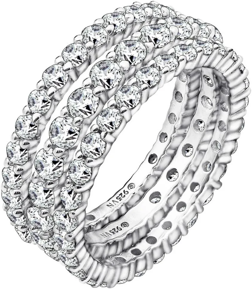Marilyn Monroe Eternity Ring Set | 925 Sterling Silver Infinity Band Set of 3 for Women | 4.24 Carats Round Cut Cubic Zirconia CZ Simulated Diamond