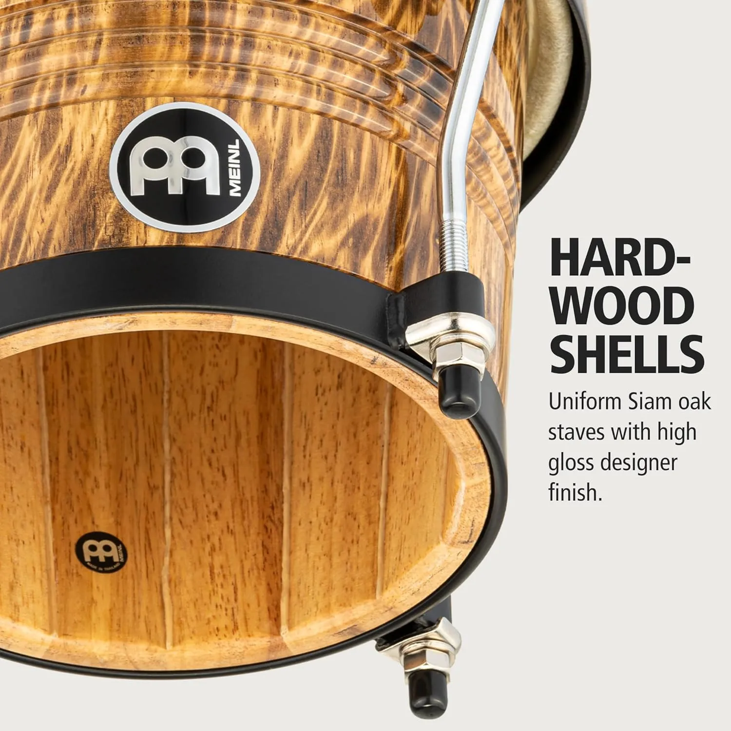 Meinl Percussion Bongos Hand Drum Set 6.75" and 8" with Hardwood Shells and Tuning Key — NOT Made in China — Marathon Designer Series, 2-Year Warranty (FWB190LB)