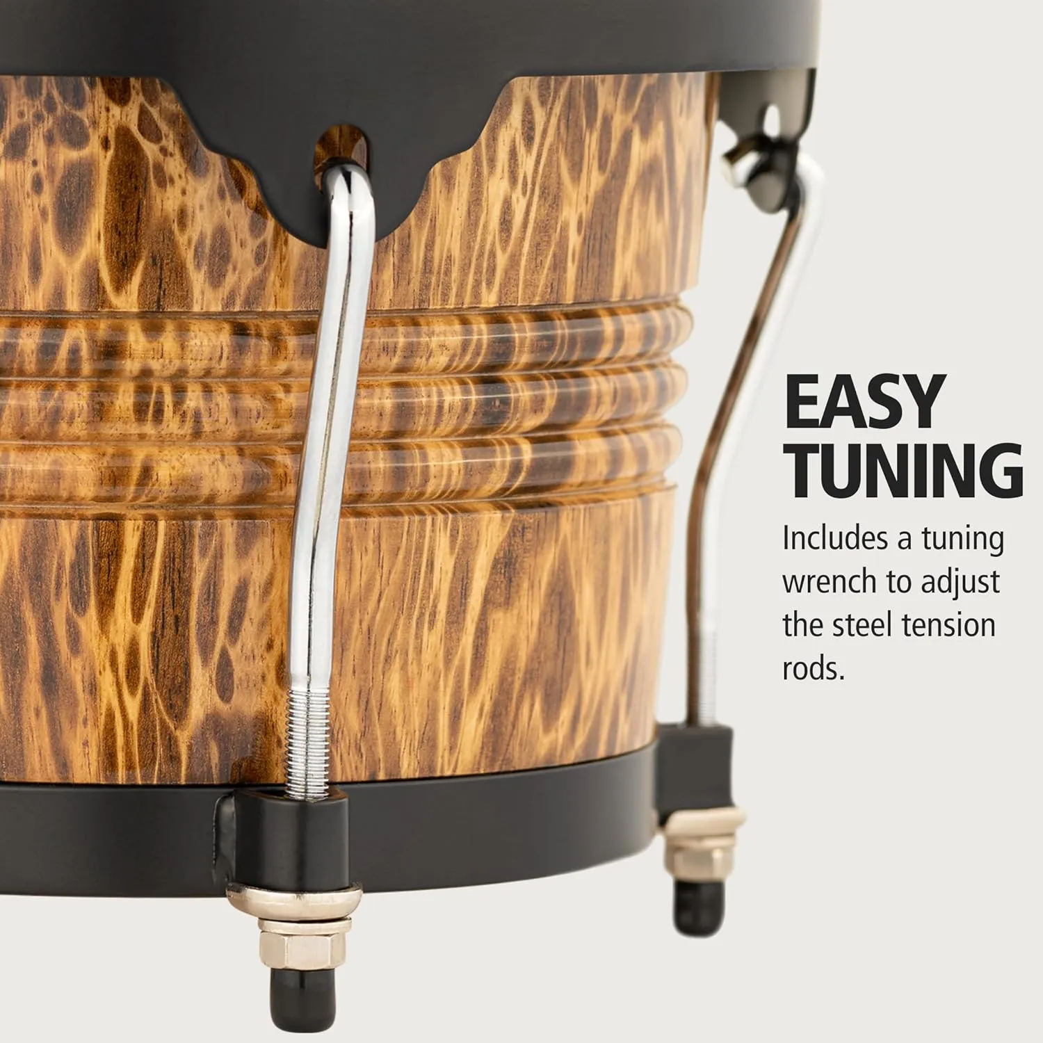 Meinl Percussion Bongos Hand Drum Set 6.75" and 8" with Hardwood Shells and Tuning Key — NOT Made in China — Marathon Designer Series, 2-Year Warranty (FWB190LB)