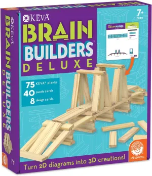 MindWare Keva Brain Builders Deluxe: STEM Building Toy Includes 75 KEVA Planks, 40 Puzzle Cards, 8 Design Cards, 3D Building Skills for Kids - Ages 7 