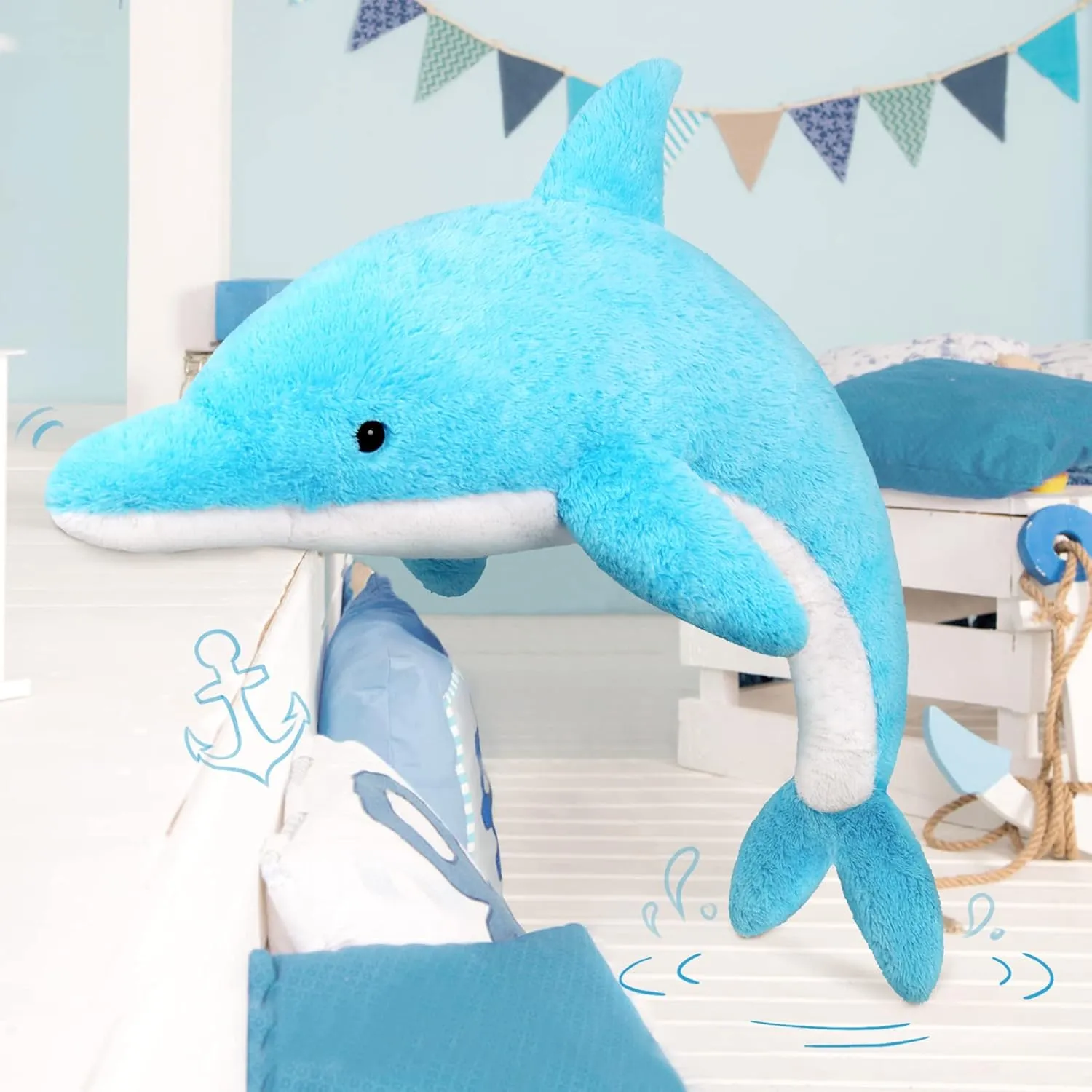 MorisMos Giant Dolphin Stuffed Animals, 55inch Large Stuffed Dolphin Plush Toy Soft Marine Ocean Plush Gifts for Kids, Blue