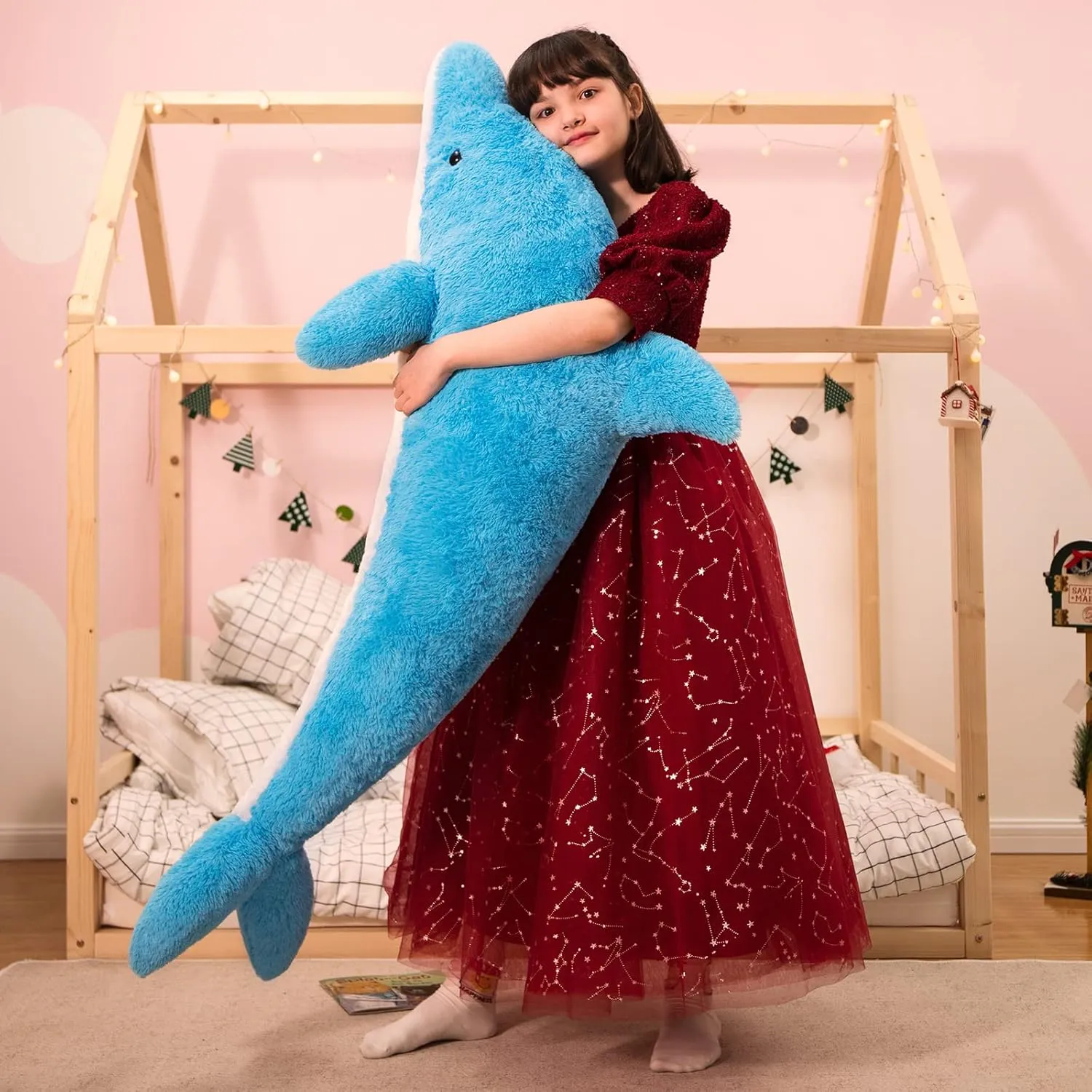 MorisMos Giant Dolphin Stuffed Animals, 55inch Large Stuffed Dolphin Plush Toy Soft Marine Ocean Plush Gifts for Kids, Blue