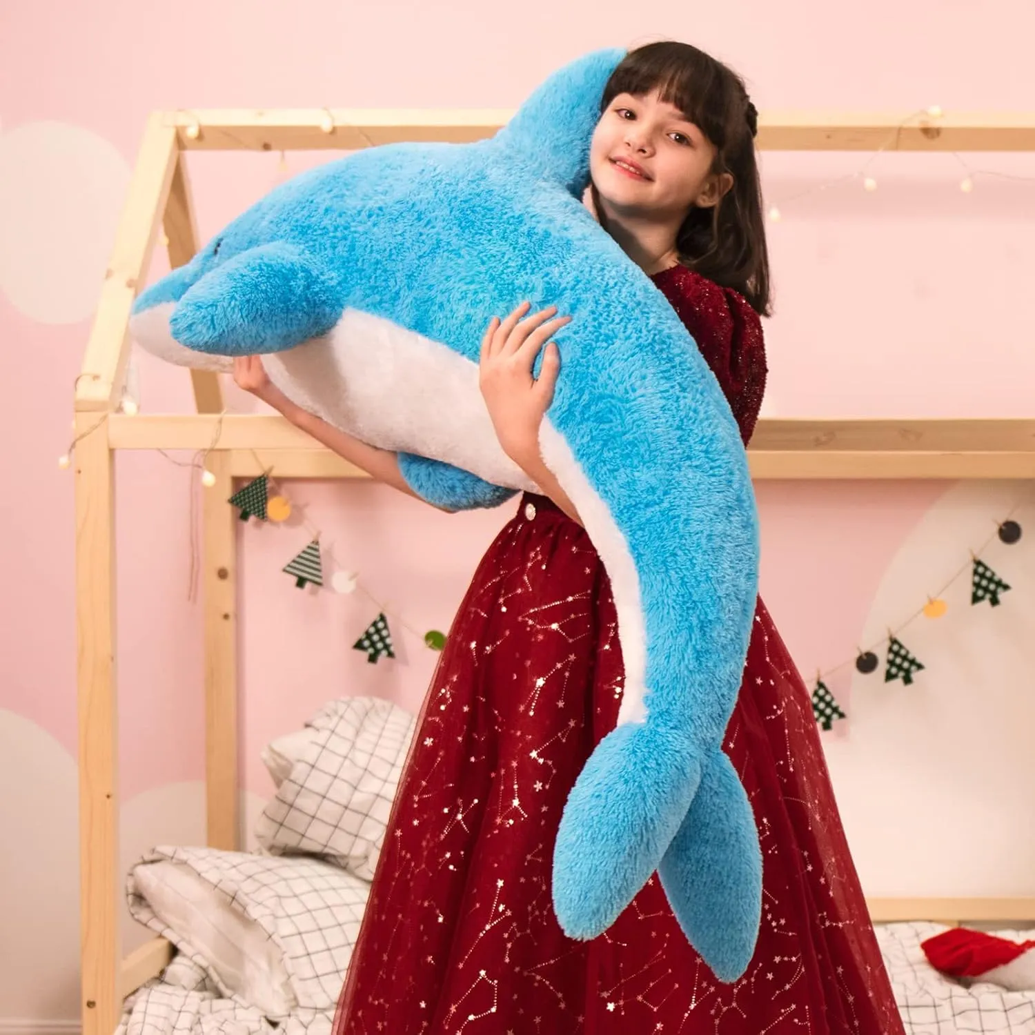 MorisMos Giant Dolphin Stuffed Animals, 55inch Large Stuffed Dolphin Plush Toy Soft Marine Ocean Plush Gifts for Kids, Blue