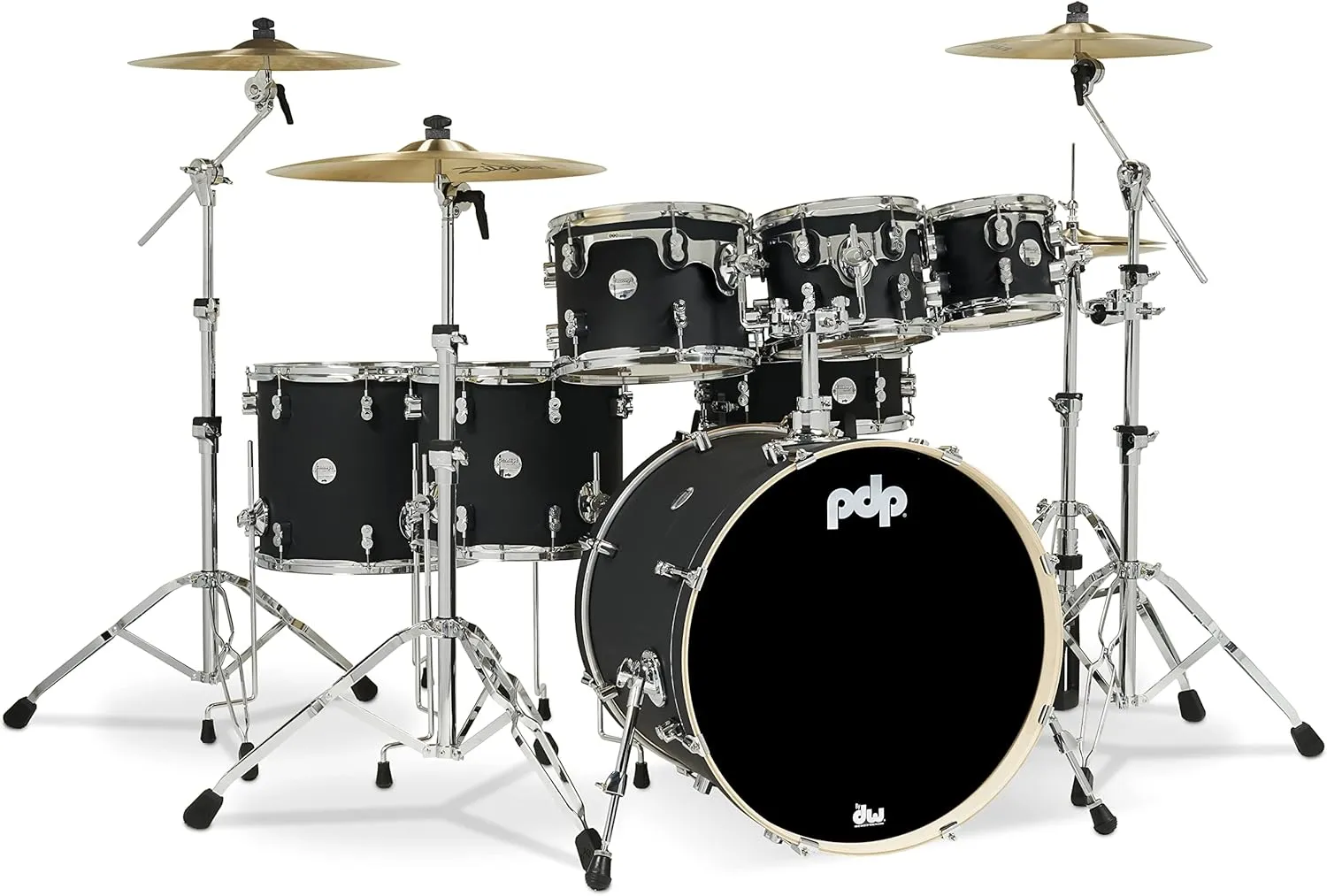 Pacific Drums & Percussion Drum Set PDP Concept Maple 7-Piece, Satin Black Shell Pack (PDCM2217BK)