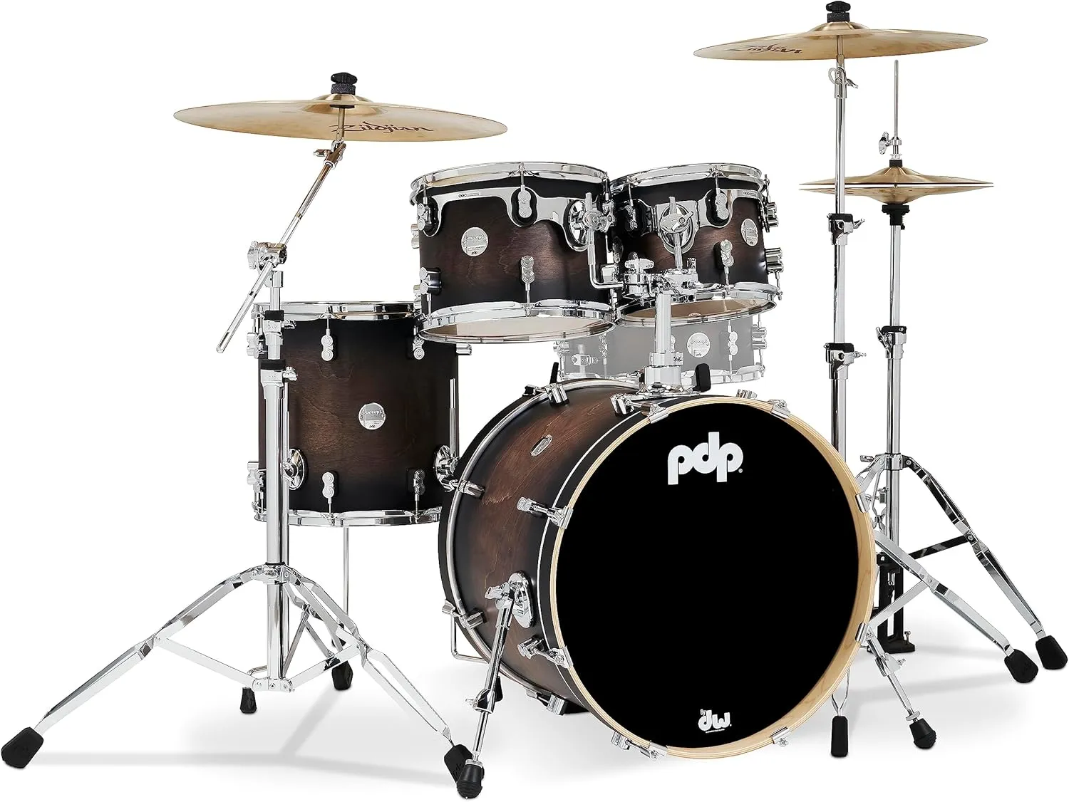 Pacific Drums & Percussion PDP Concept Maple 4-Piece Fusion, Charcoal Burst Drum Set Shell Pack (PDCM20FNSCB)