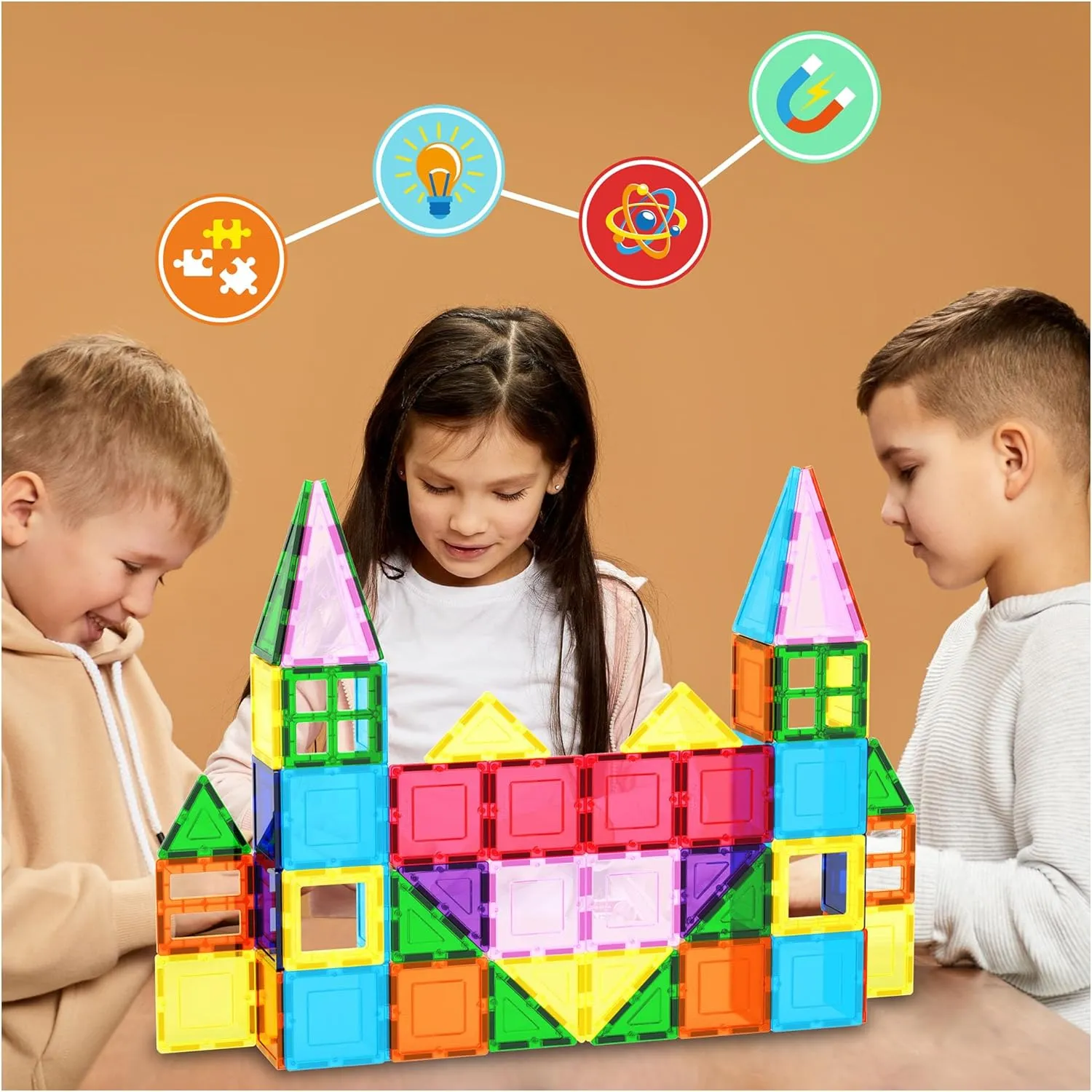 PicassoTiles 101pc Magnetic Tile Building Blocks with Car Base Drawstring Carry Toy Storage Bag Magnetized Block for Kids Magnet ToySet Educational STEM Learning Child Brain Development Ages 3  PC101