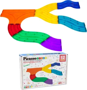 PicassoTiles 12 Piece Race Track Add-On Magnetic Building Block Set Magnet Tiles Construction Toy STEM Learning Kit Early Education Kids Toys Playset Pretend Play Blocks Child Brain Development PTR12