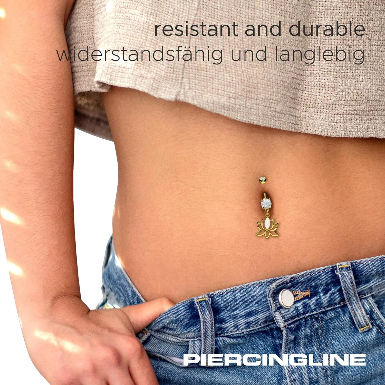 PIERCINGLINE Surgical steel belly button piercing dangle LOTUS BLOSSOM WITH SYNTHETIC OPAL 14 G belly button ring surgical steel belly piercing new version with improved durability