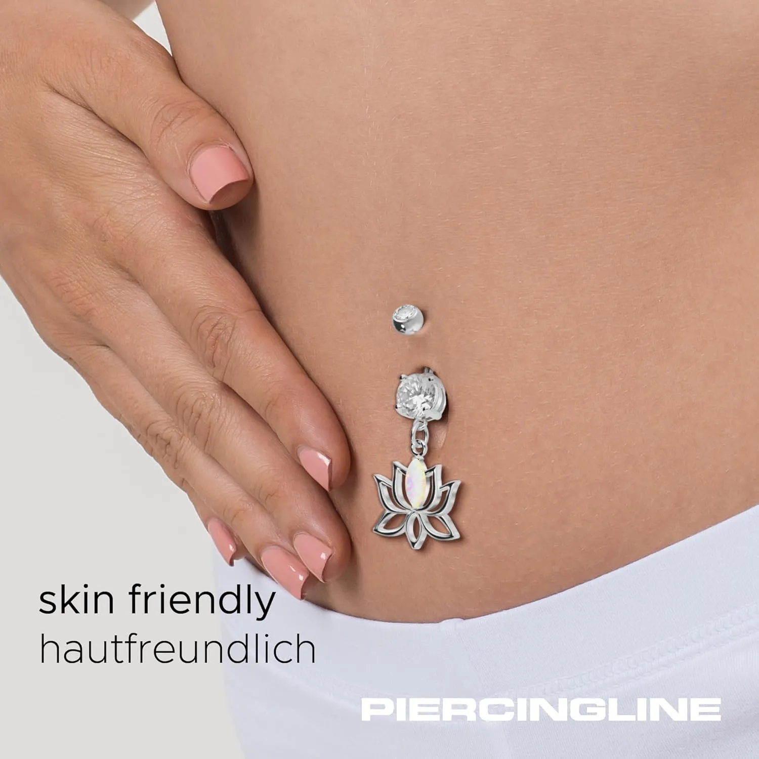 PIERCINGLINE Surgical steel belly button piercing dangle LOTUS BLOSSOM WITH SYNTHETIC OPAL 14 G belly button ring surgical steel belly piercing new version with improved durability