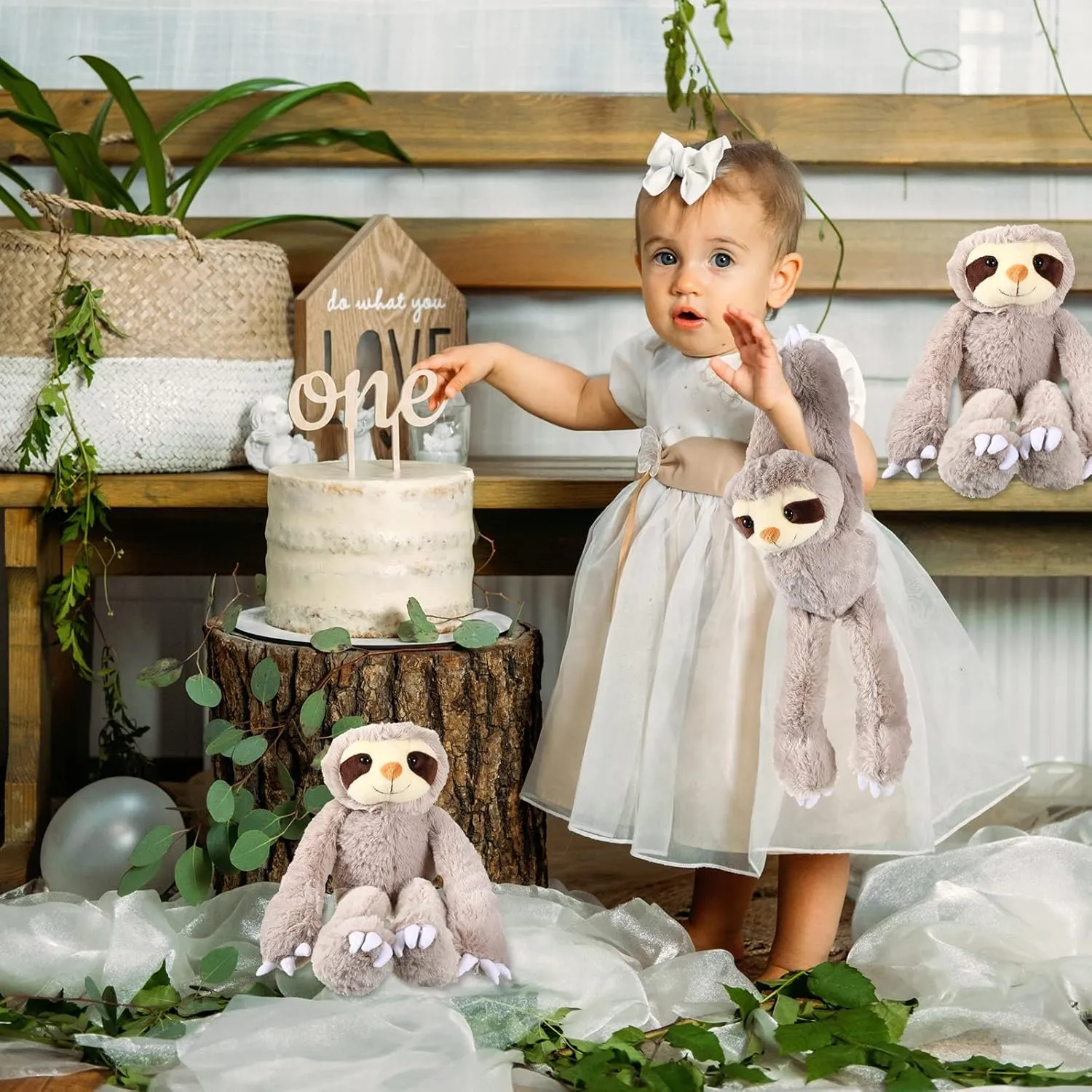 Queekay 2 Packs Sloth Stuffed Animal Hanging 18 Inch Three Toed Sloth Plush Toy with Hook and Loop Hands for Teens Adults Gifts Decors(Gray)