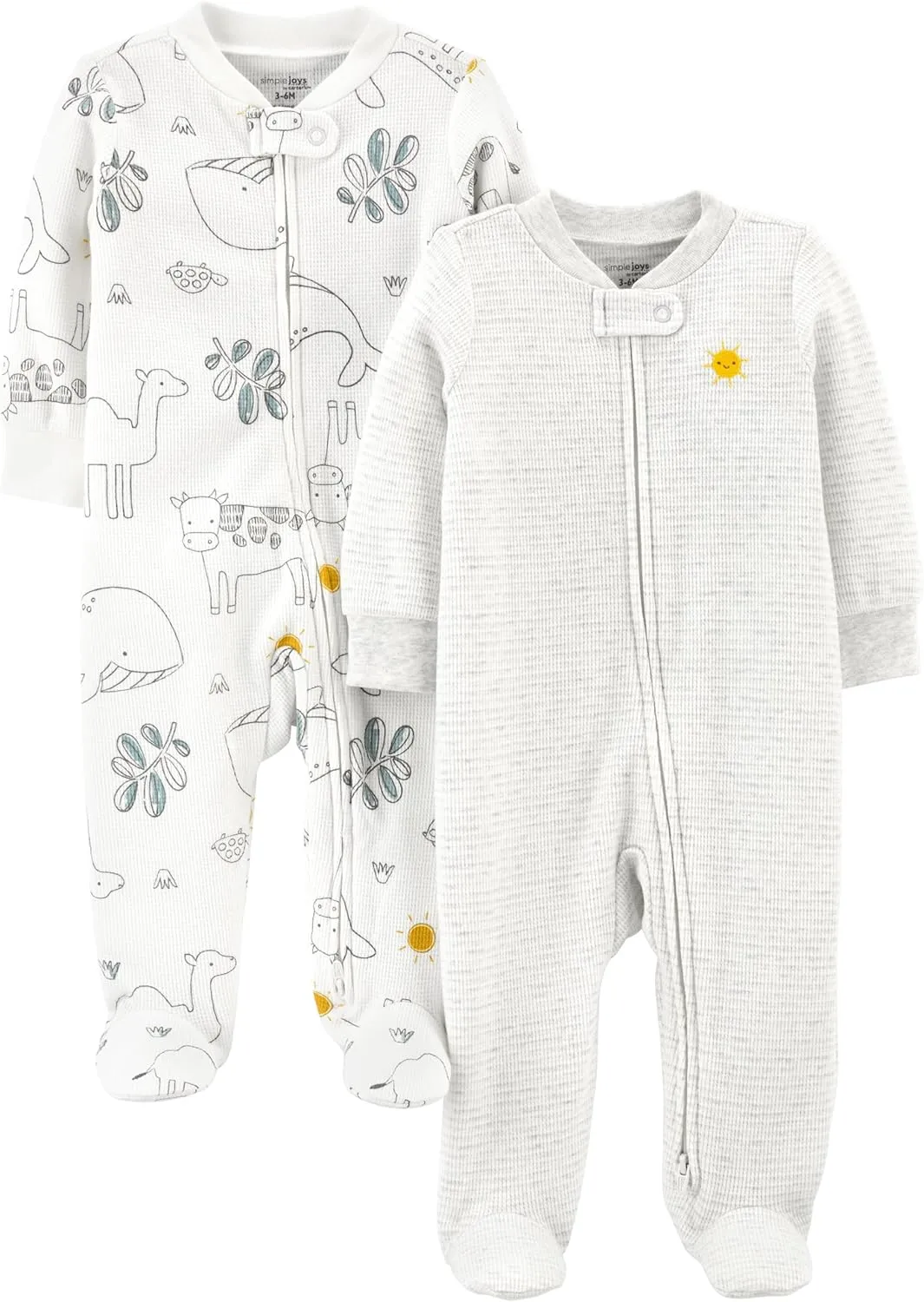 Simple Joys by Carter's Baby 2-Way Zip Thermal Footed Sleep and Play, Pack of 2