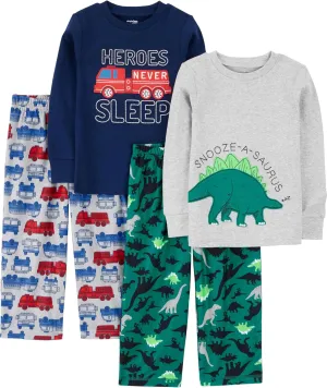 Simple Joys by Carter's Boys and Toddlers' 4-Piece Pajama Set (Cotton Top & Fleece Bottom)