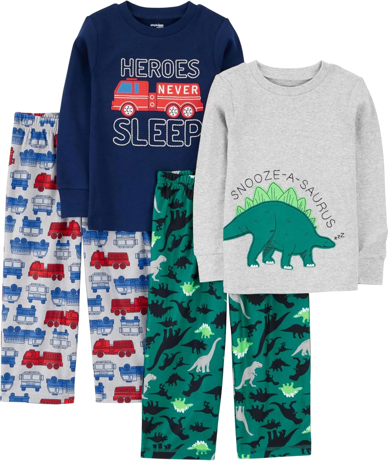 Simple Joys by Carter's Boys and Toddlers' 4-Piece Pajama Set (Cotton Top & Fleece Bottom)