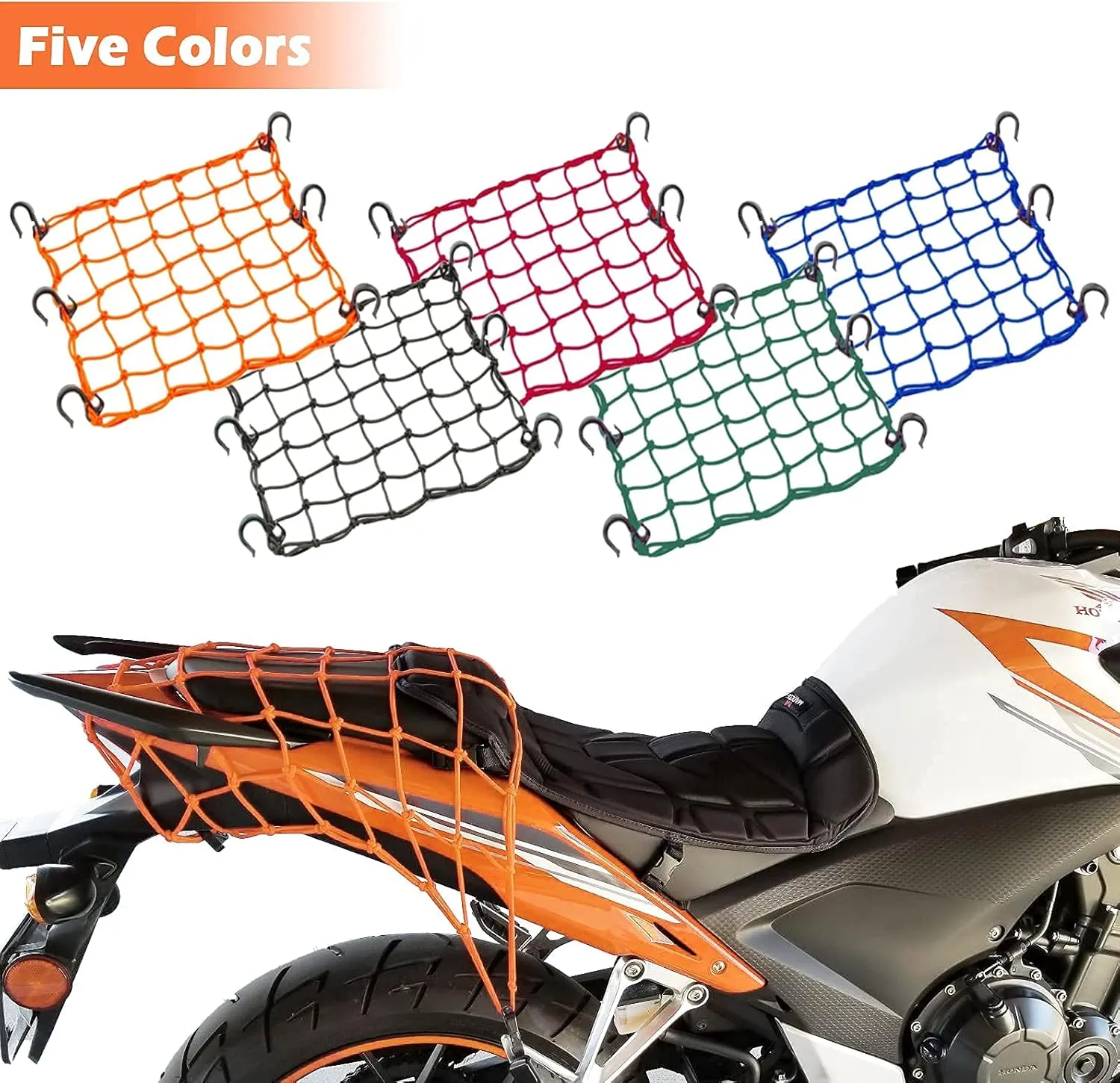 Small Cargo Net 15"x15" Stretches to 30"x30" with Thicken Hooks | Natural Latex Core, Tight 2”x2” Mesh Heavy Duty Bungee Net for Motorcycle Helmet, Bike, ATV, UTV, Luggage (Black, 1 Pack)