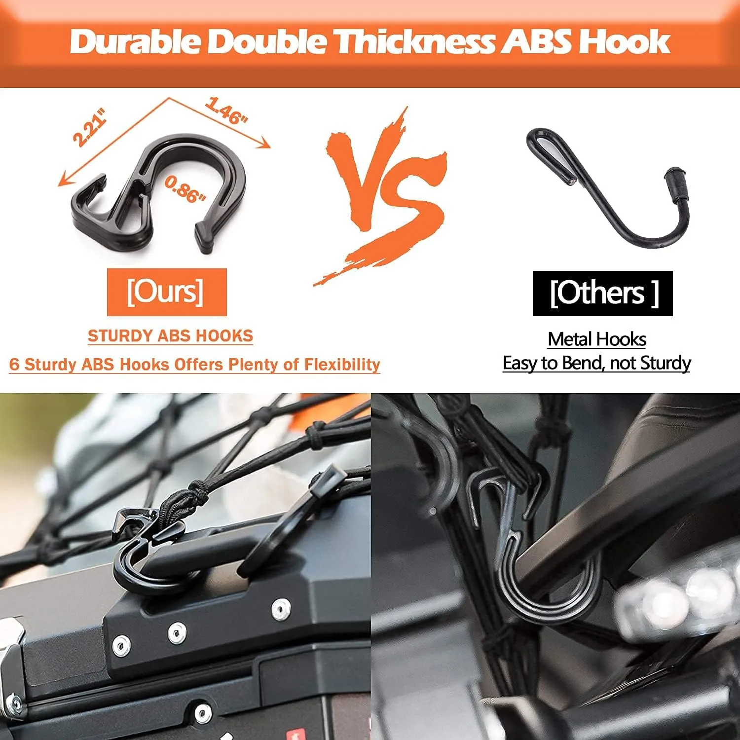 Small Cargo Net 15"x15" Stretches to 30"x30" with Thicken Hooks | Natural Latex Core, Tight 2”x2” Mesh Heavy Duty Bungee Net for Motorcycle Helmet, Bike, ATV, UTV, Luggage (Black, 1 Pack)