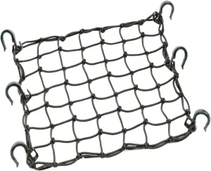 Small Cargo Net 15"x15" Stretches to 30"x30" with Thicken Hooks | Natural Latex Core, Tight 2”x2” Mesh Heavy Duty Bungee Net for Motorcycle Helmet, Bike, ATV, UTV, Luggage (Black, 1 Pack)