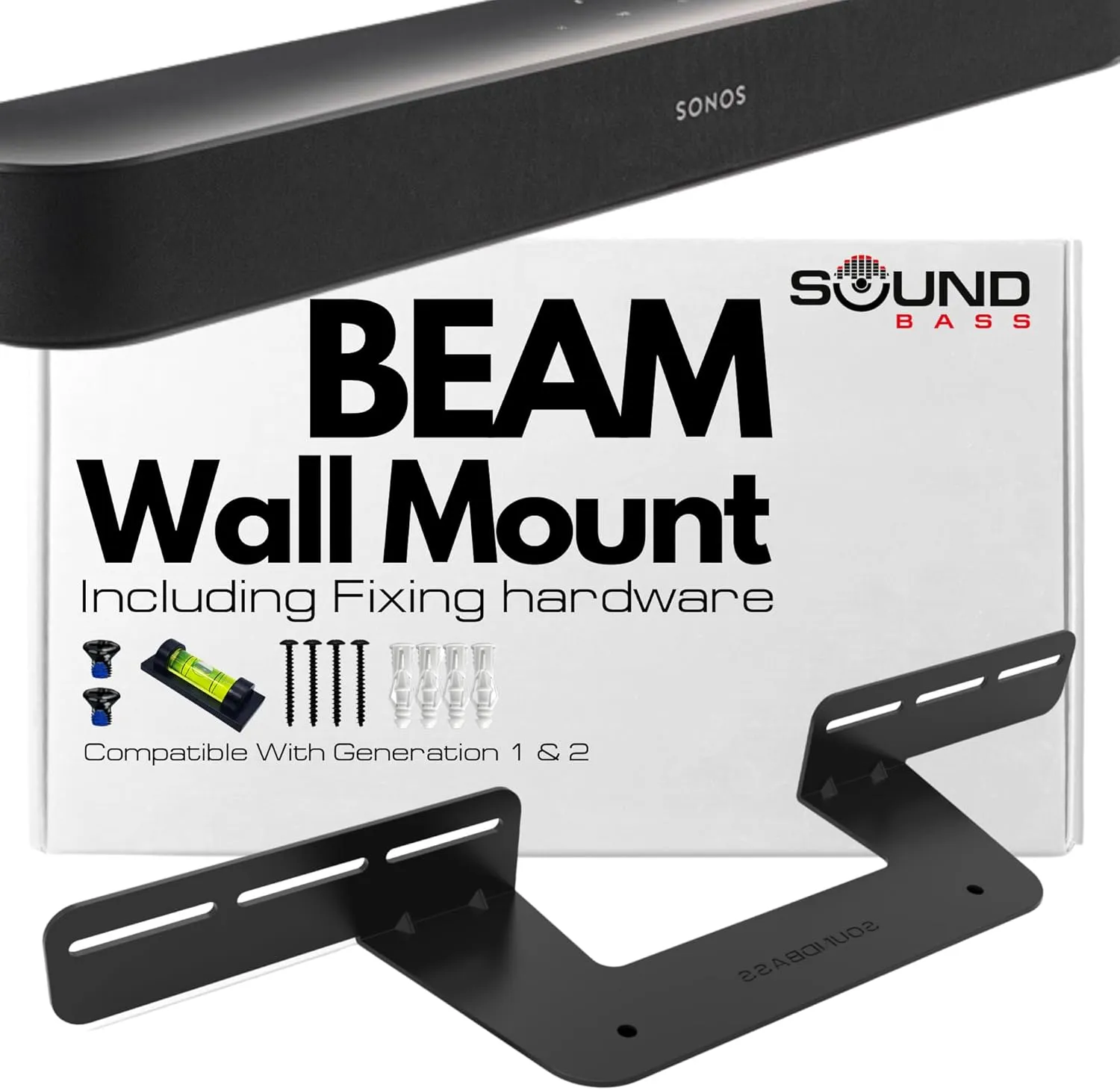 Soundbar Mount for Sonos Beam Compatible with Generation 1 & 2 Sonos Beam Sound Bar Includes All Necessary Mounting Hardware, Mounts Bracket, Black
