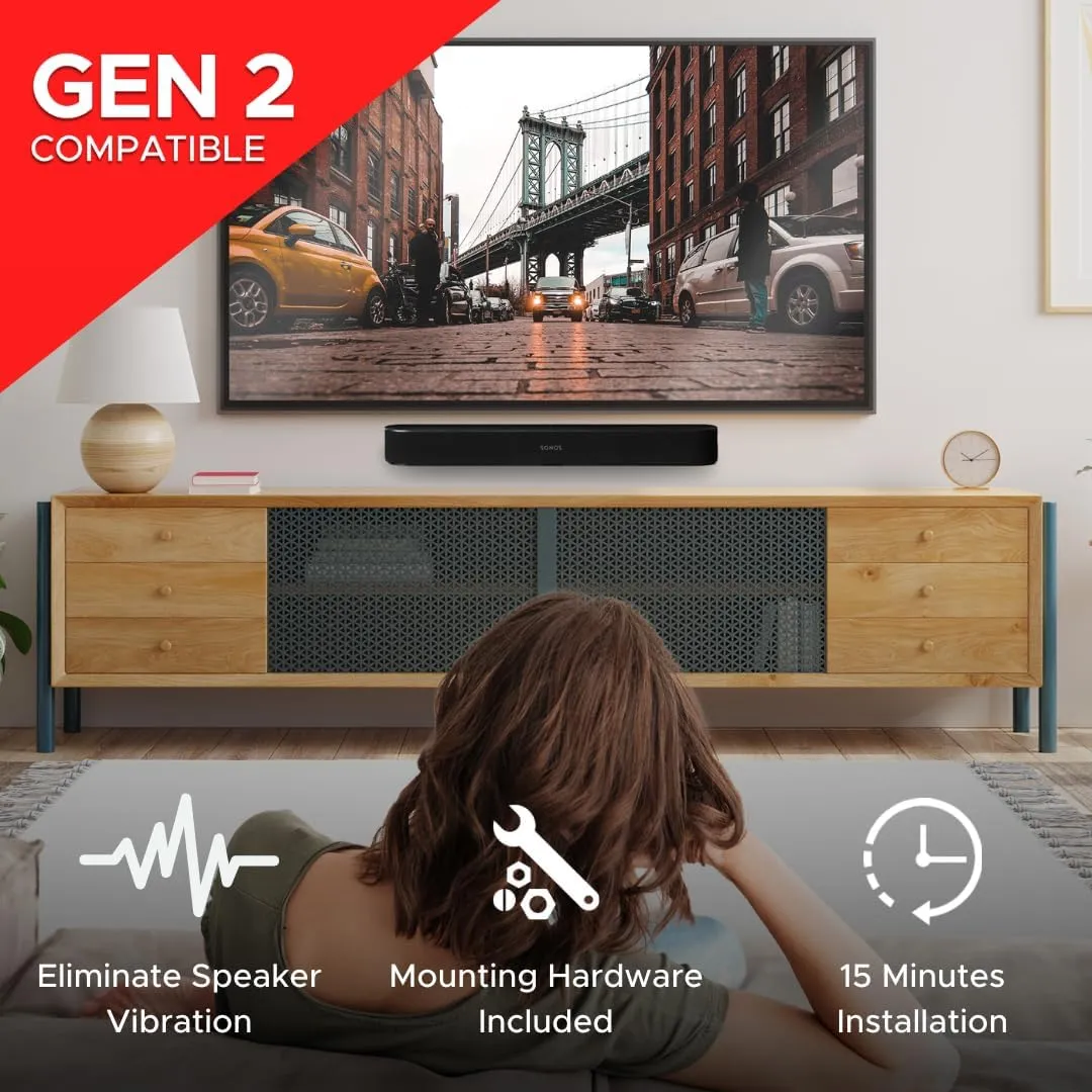 Soundbar Mount for Sonos Beam Compatible with Generation 1 & 2 Sonos Beam Sound Bar Includes All Necessary Mounting Hardware, Mounts Bracket, Black