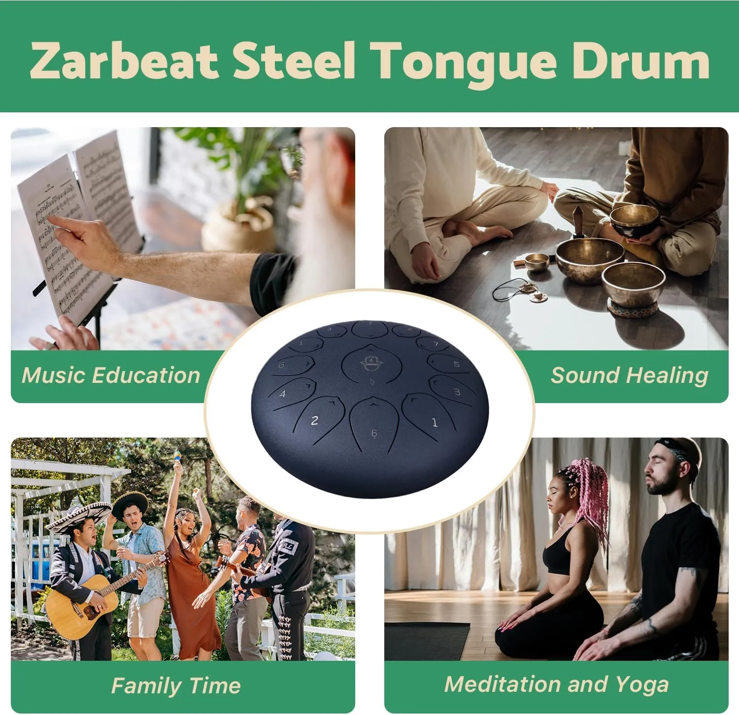 Steel Tongue Drum 12 Inches, 13 Notes Steel Drum   Unique Stand, Drum Sticks, Finger-Picks, Bag, Beginners Friendly&Adults | Spiritual Musical Instruments. Dark Blue