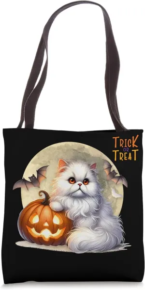 Trick or Treat Persian Kitty Bat Wings Jack-O'-Lantern Funny Tote Bag